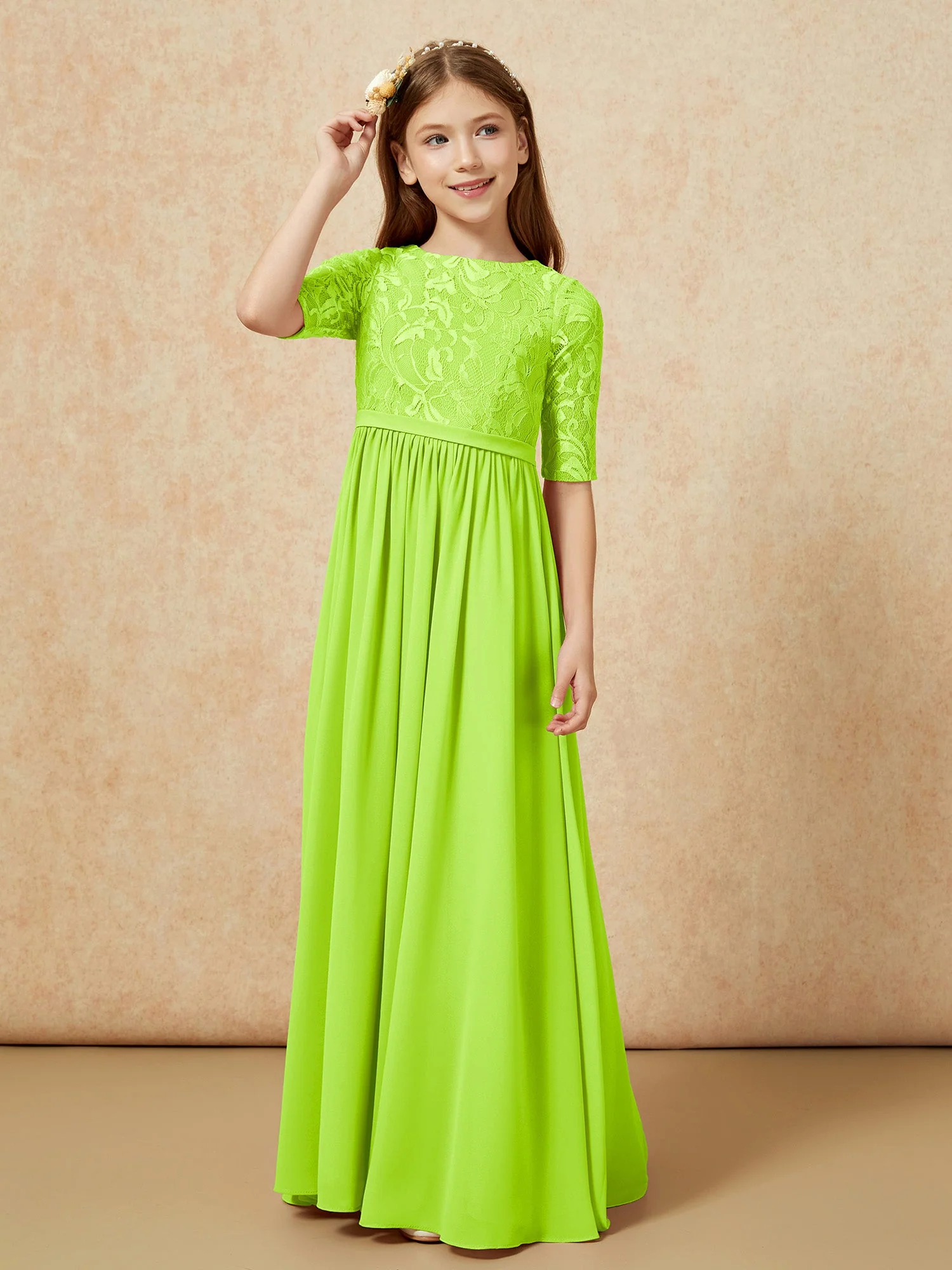 Halbarm Spitzen Oberteil Chiffon Junge Brautjungfernkleider Lindgrün - Image 5