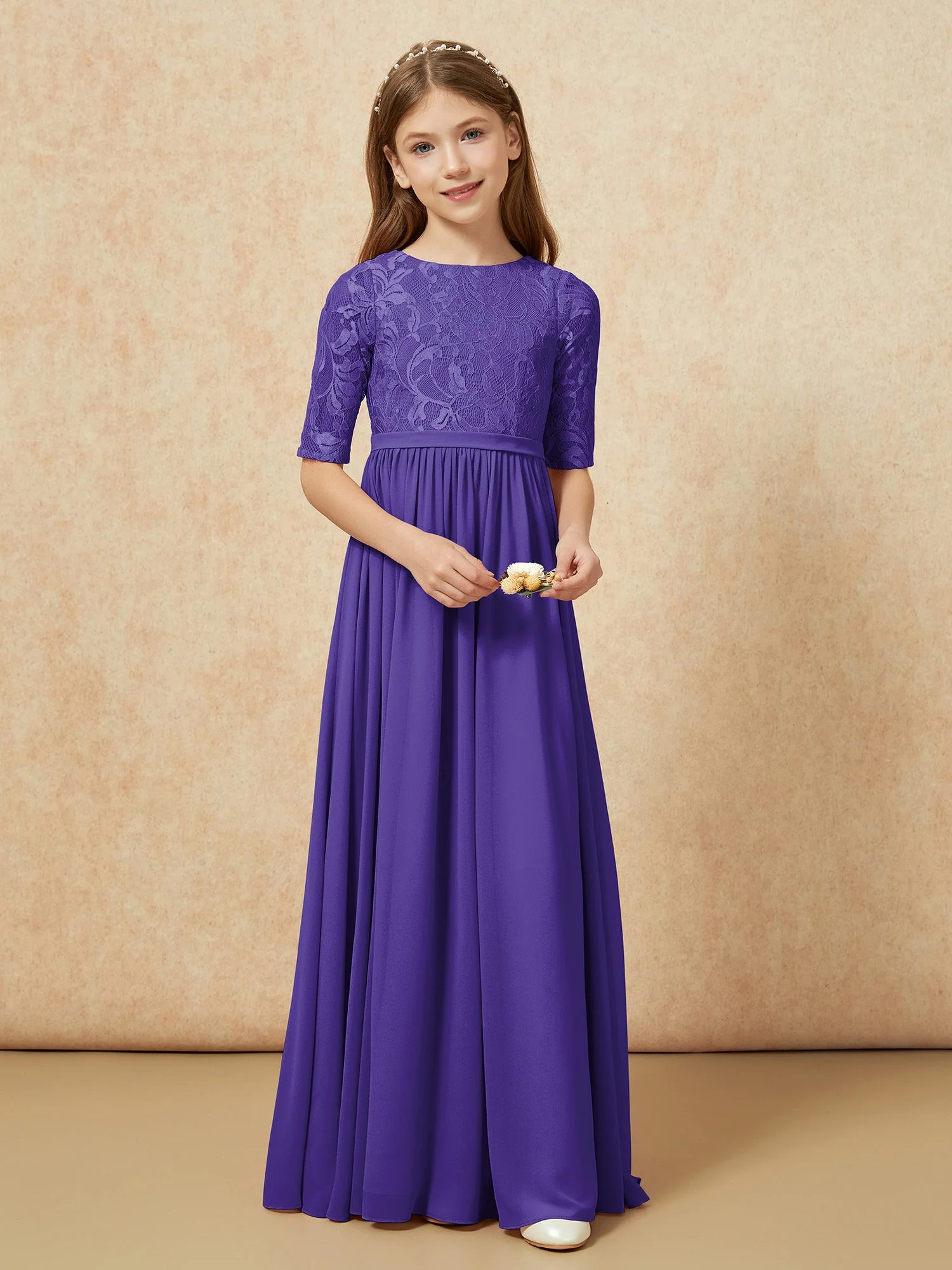 Halbarm Spitzen Oberteil Chiffon Junge Brautjungfernkleider Regentschaft - Image 4