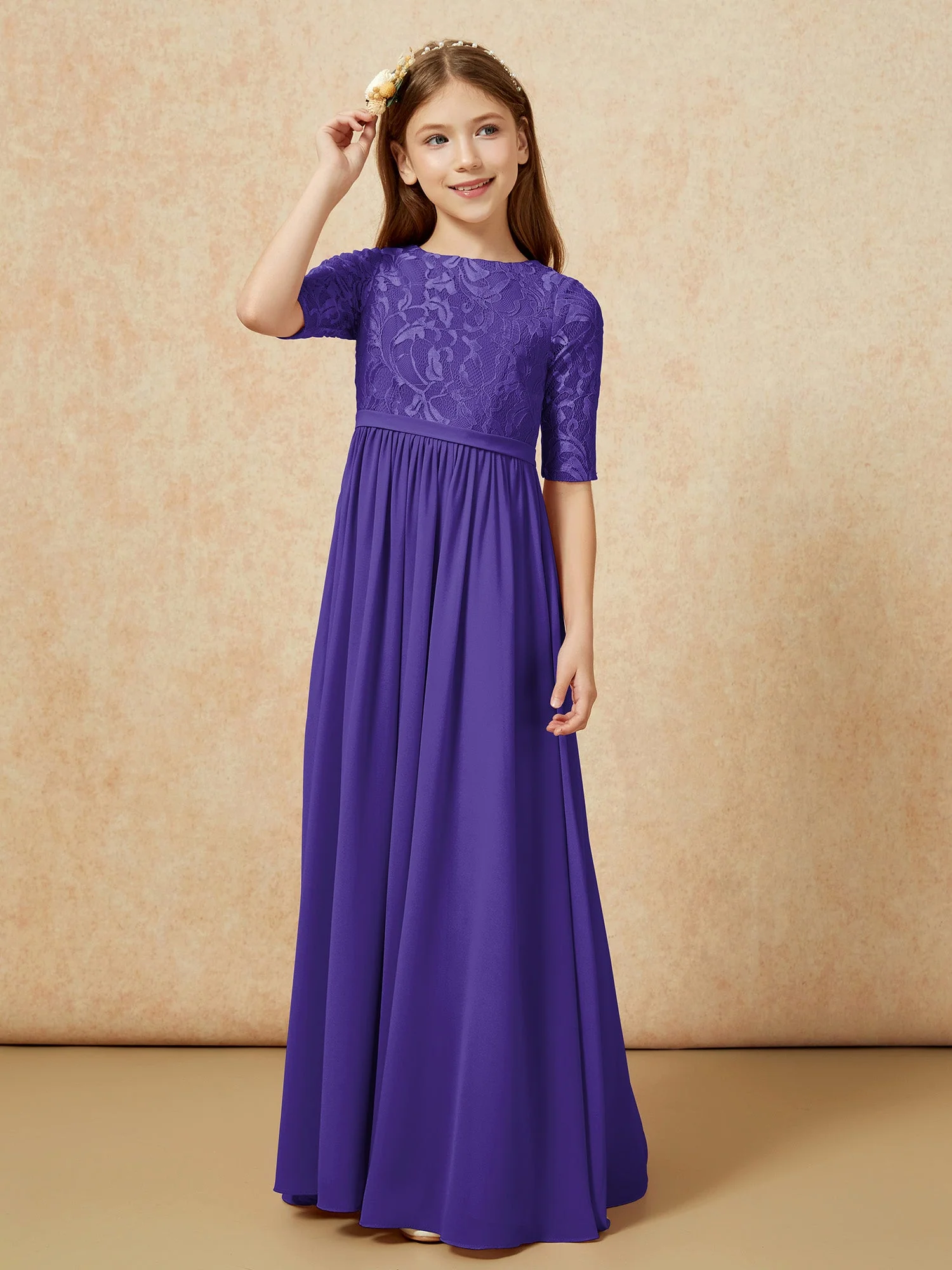 Halbarm Spitzen Oberteil Chiffon Junge Brautjungfernkleider Regentschaft - Image 5