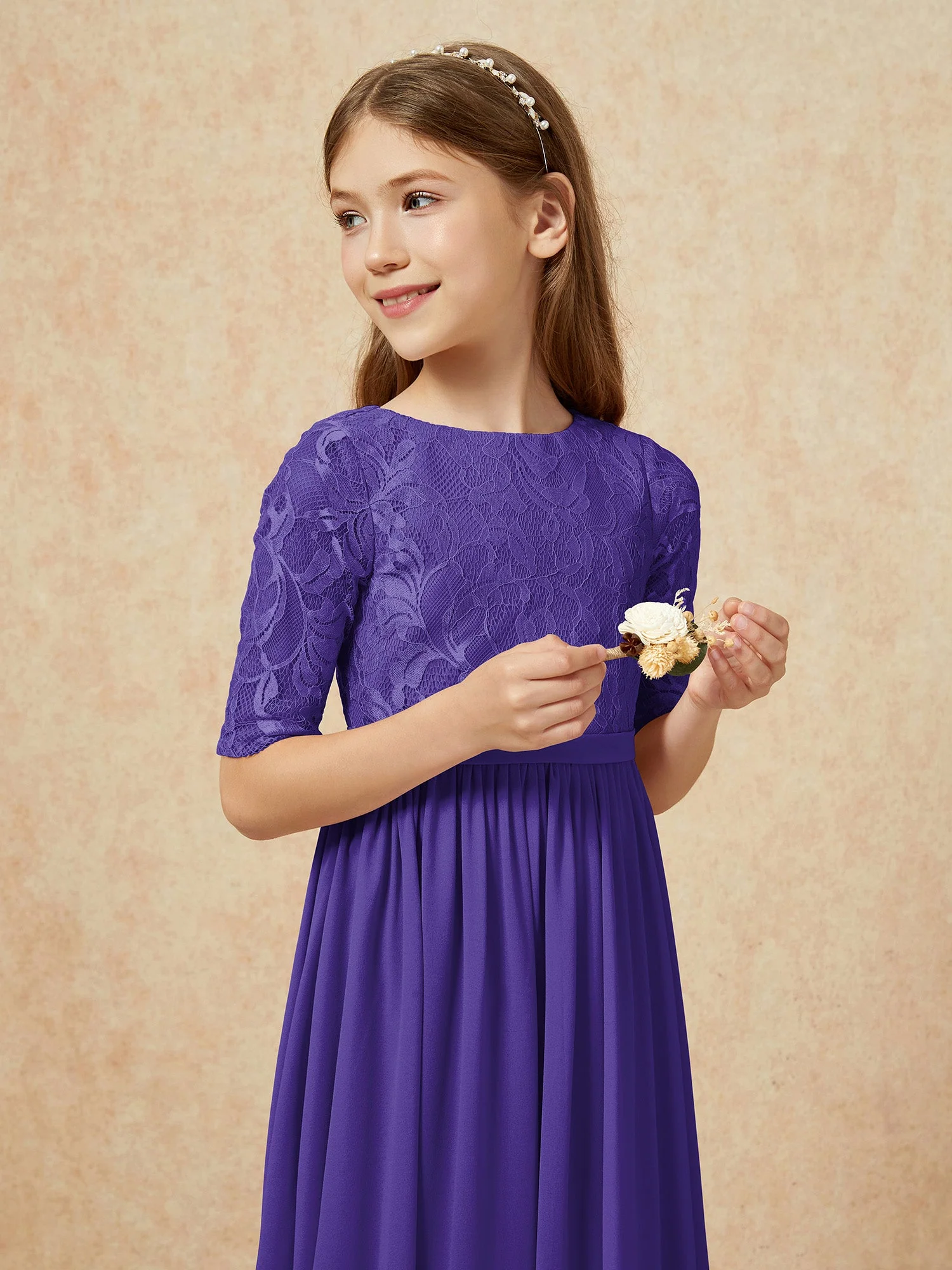 Halbarm Spitzen Oberteil Chiffon Junge Brautjungfernkleider Regentschaft - Image 6
