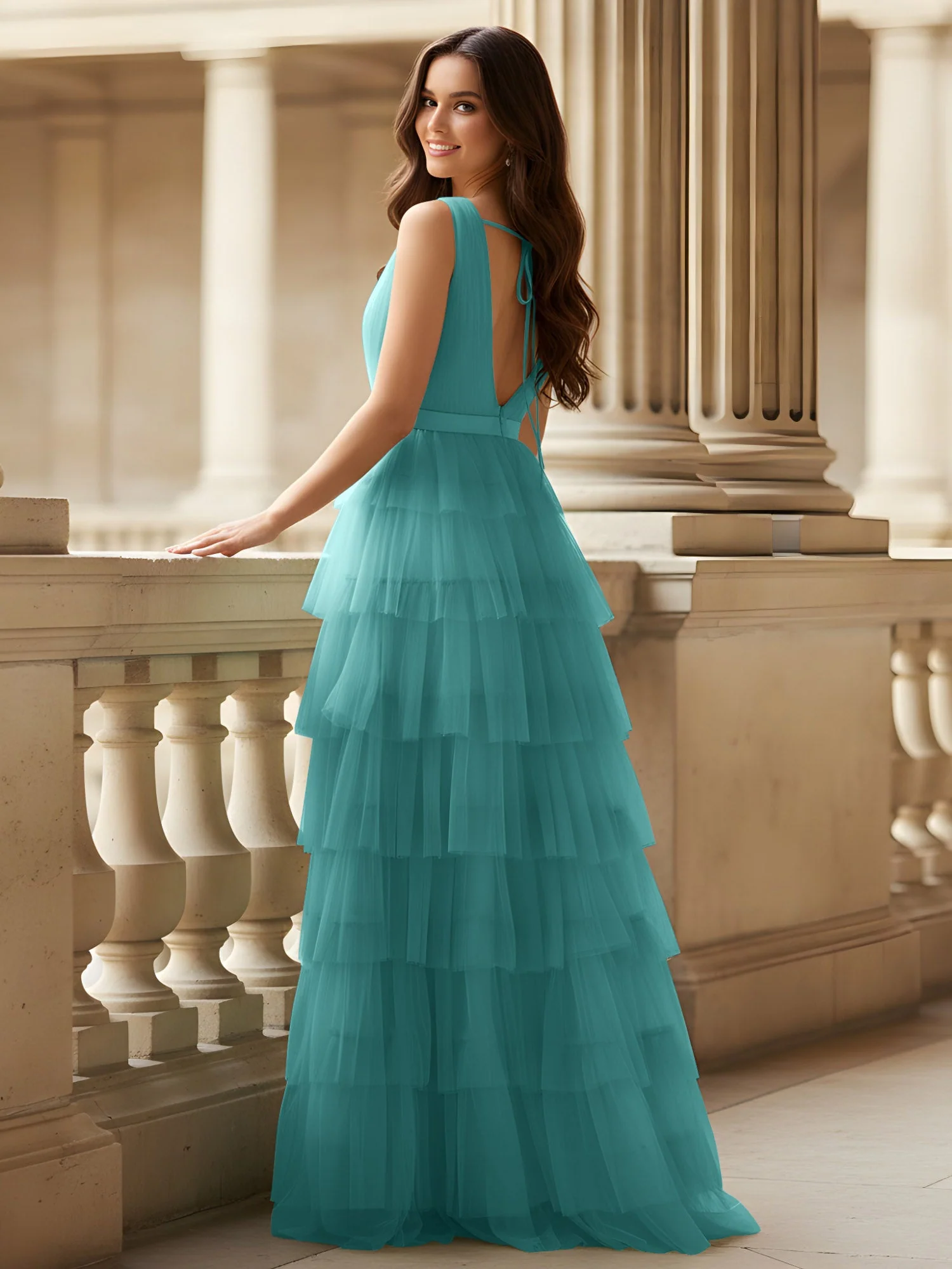 Gerafft Oberteil Formal Kleid mit Gürtel Detail Jade - Image 2