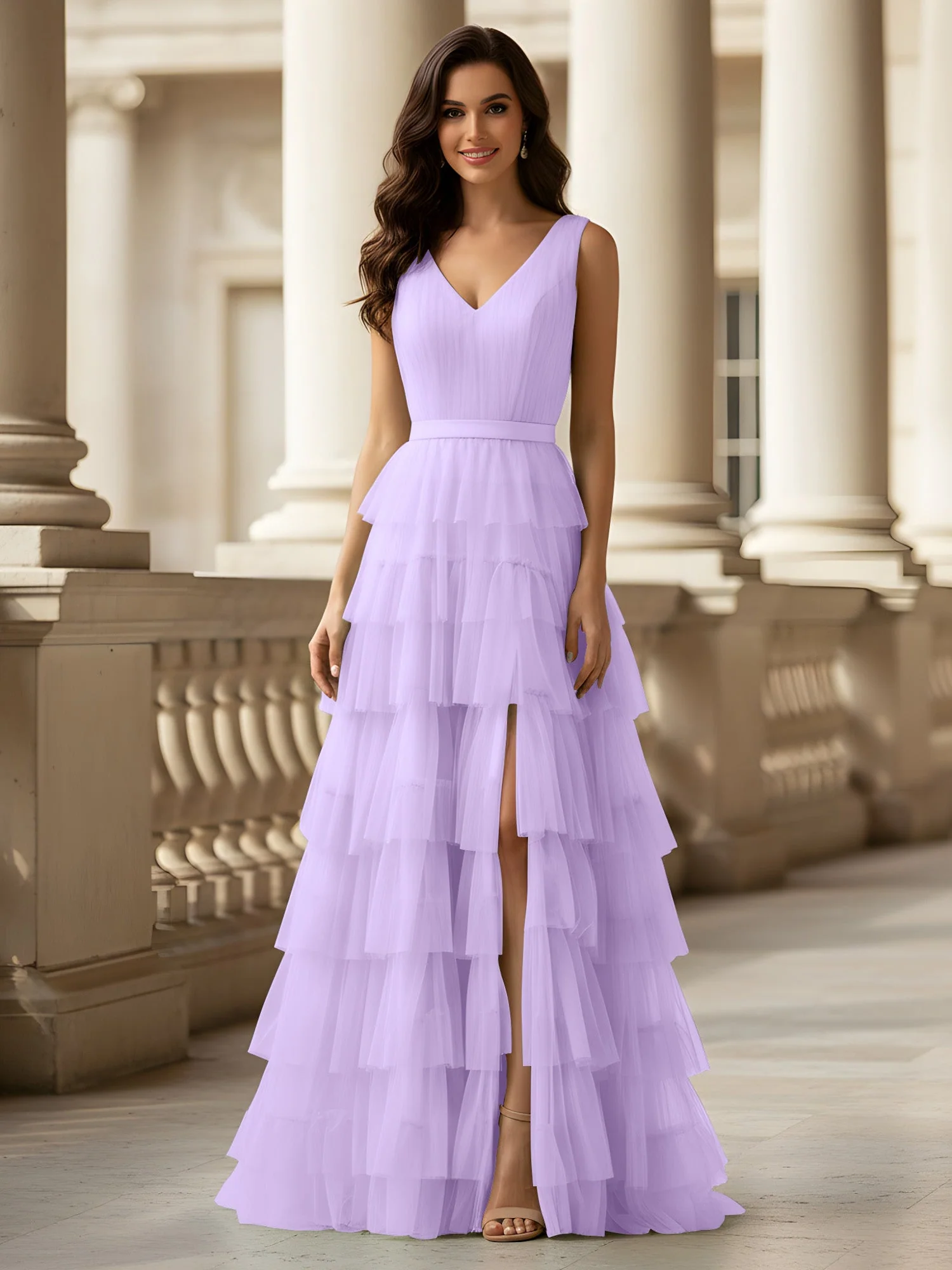 Gerafft Oberteil Formal Kleid mit Gürtel Detail Lila