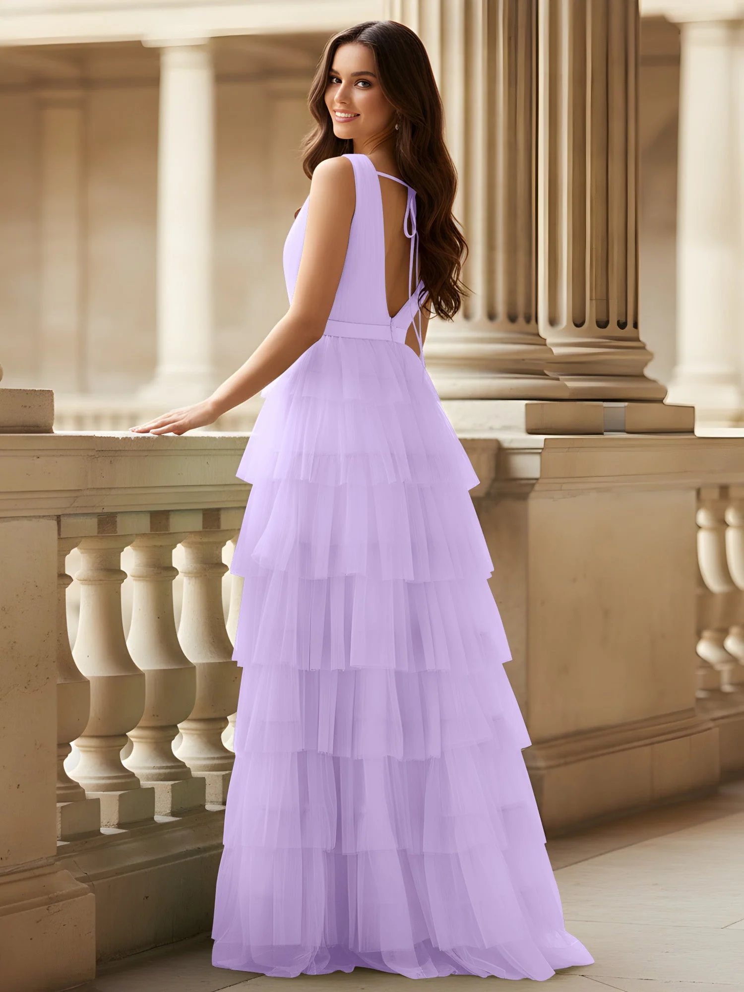 Gerafft Oberteil Formal Kleid mit Gürtel Detail Lila - Image 2