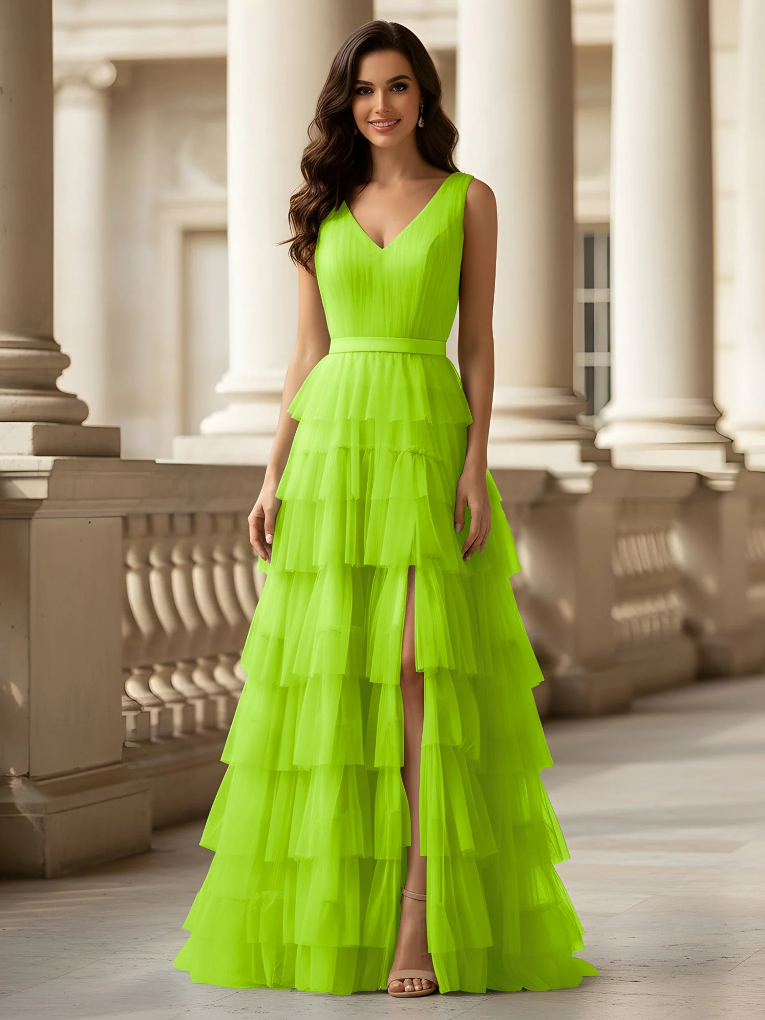 Gerafft Oberteil Formal Kleid mit Gürtel Detail Lindgrün