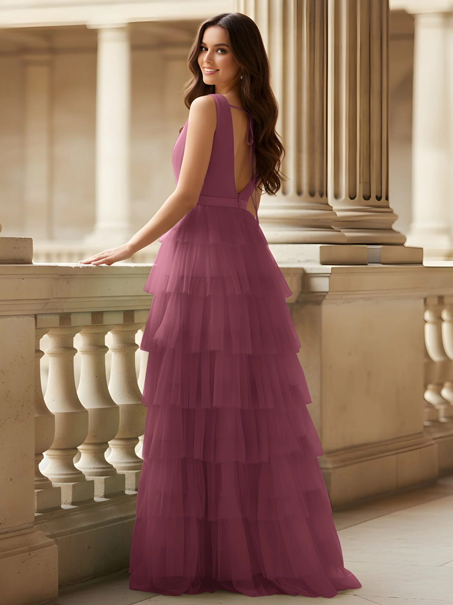 Gerafft Oberteil Formal Kleid mit Gürtel Detail Maulbeere - Image 2