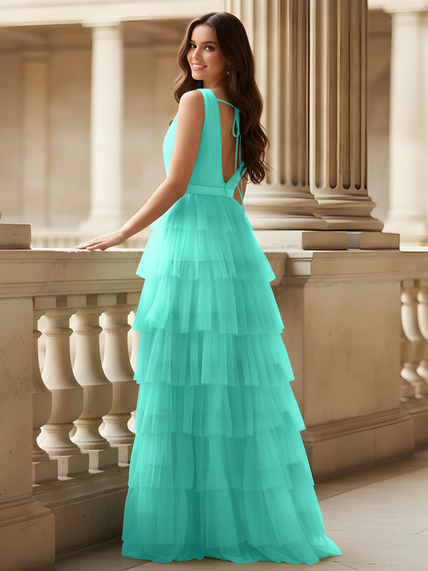 Gerafft Oberteil Formal Kleid mit Gürtel Detail Spa - Image 2