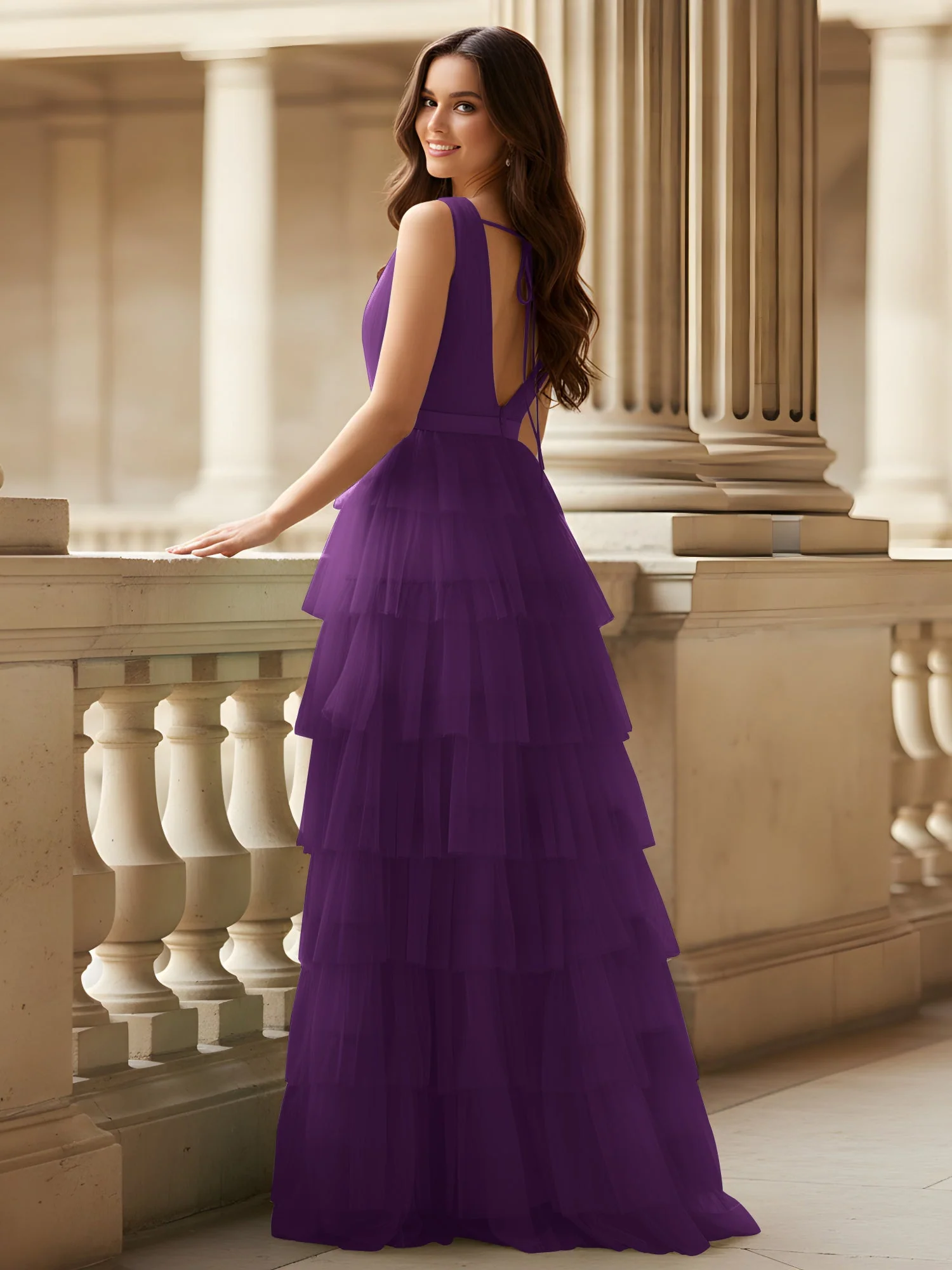 Gerafft Oberteil Formal Kleid mit Gürtel Detail Traube - Image 2