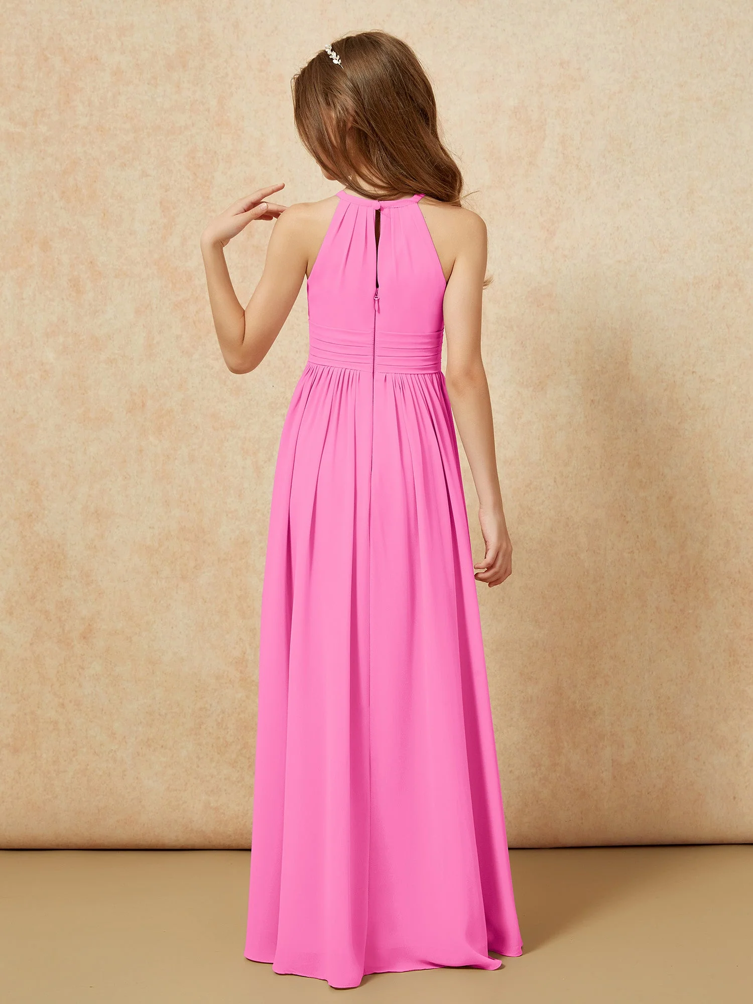 Halshalter Ärmellos Lang Chiffon Junge Brautjungfernkleider Azalee - Image 2
