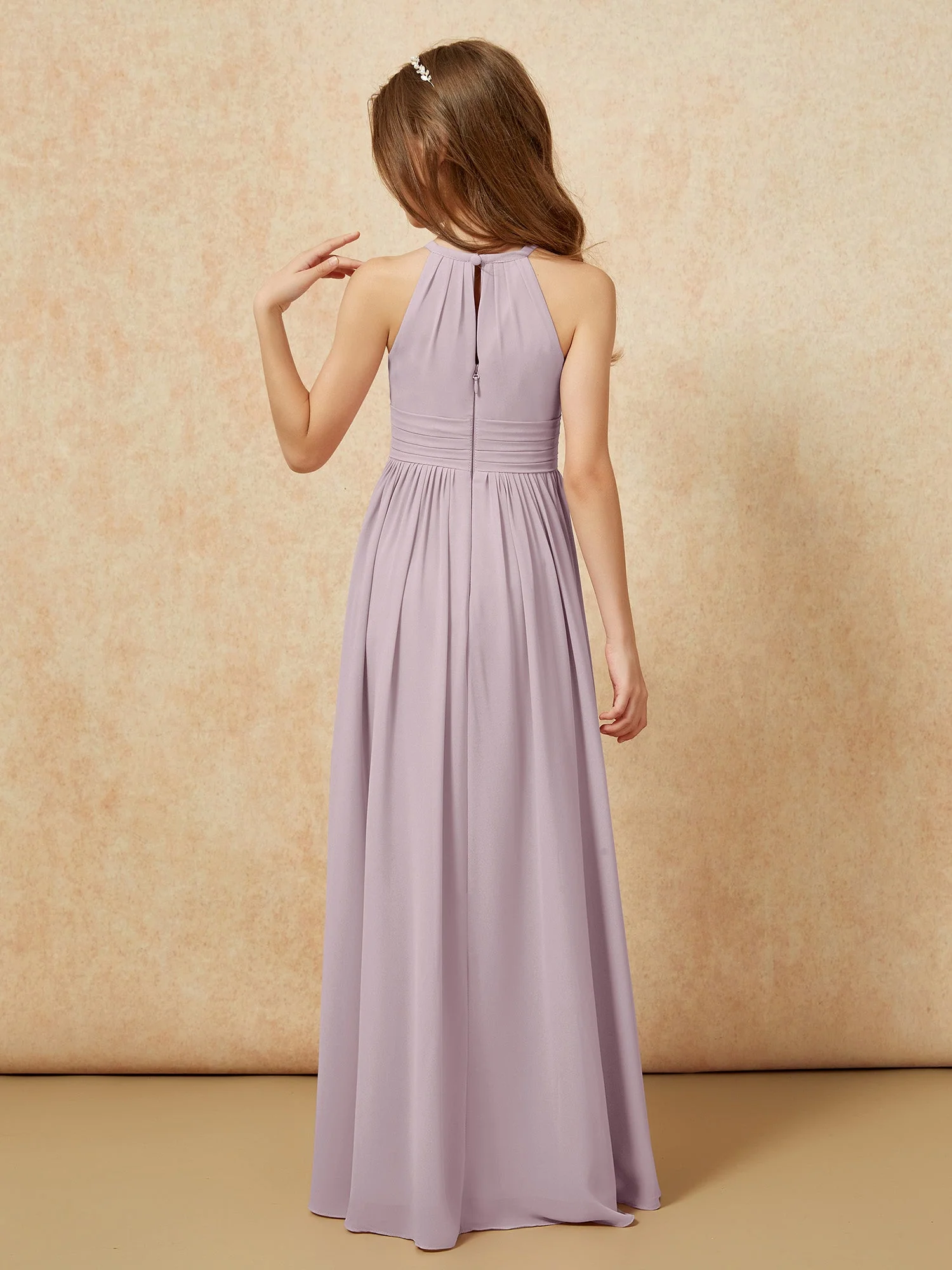 Halshalter Ărmellos Lang Chiffon Junge Brautjungfernkleider DĂ€mmerung - Image 2