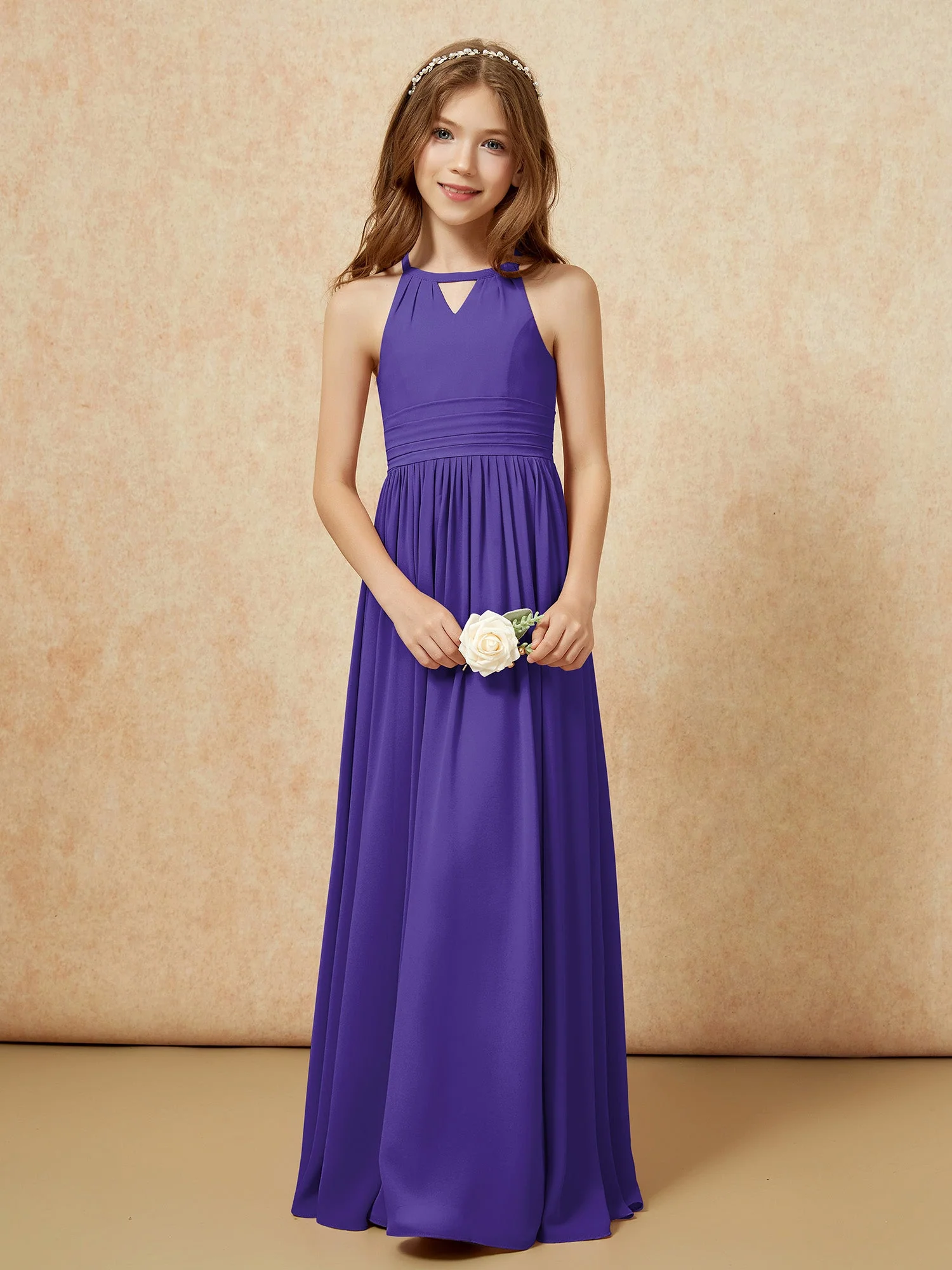 Halshalter Ärmellos Lang Chiffon Junge Brautjungfernkleider Regentschaft - Image 5