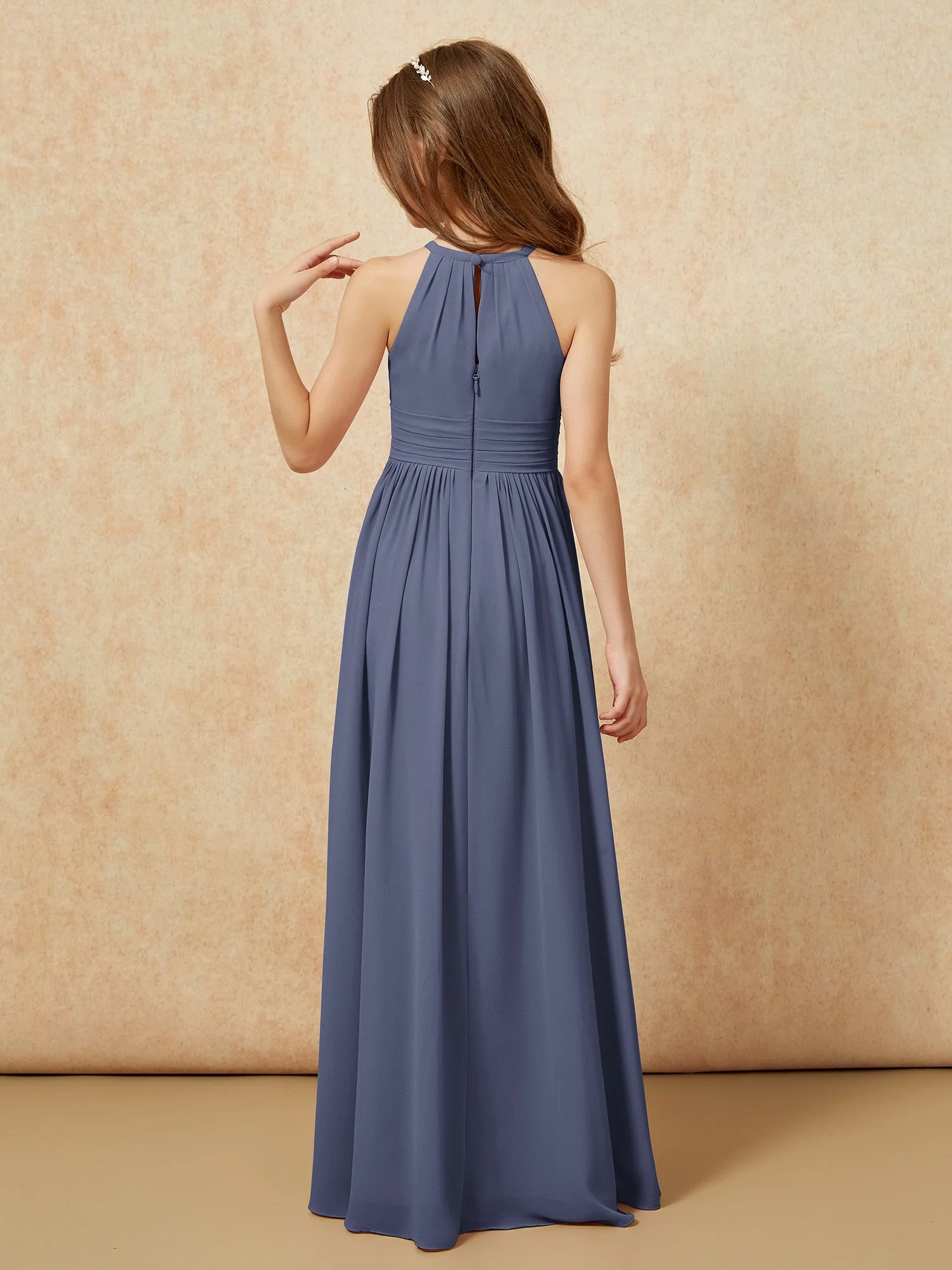 Halshalter Ärmellos Lang Chiffon Junge Brautjungfernkleider Sturm - Image 2