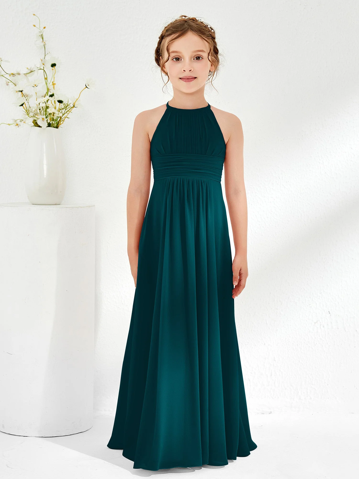 Halshalter Chiffon Junge Brautjungfernkleider Kieferngrün