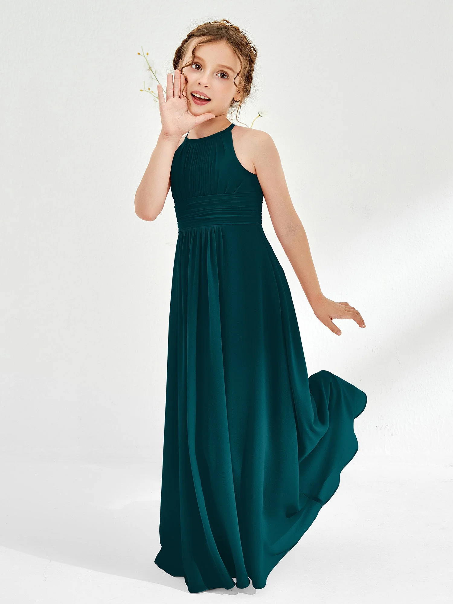Halshalter Chiffon Junge Brautjungfernkleider Kieferngrün - Image 3