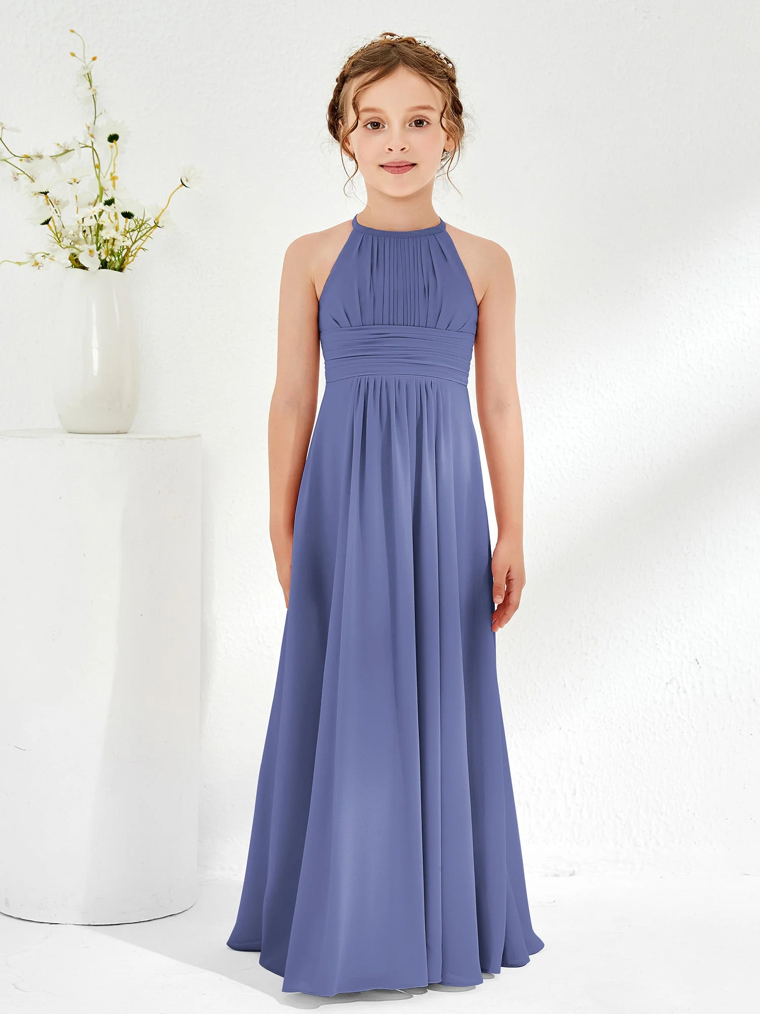 Halshalter Chiffon Junge Brautjungfernkleider Periwinkleblau