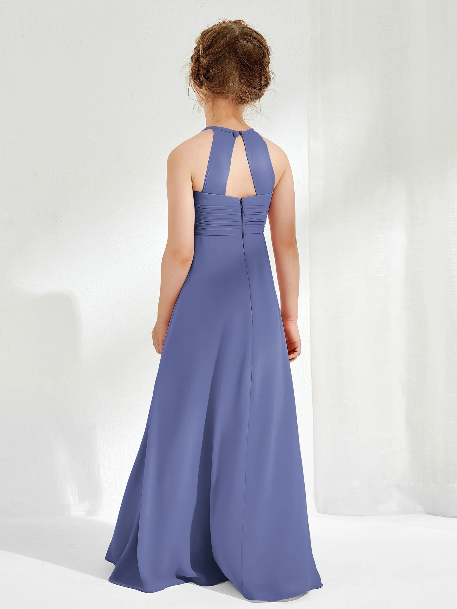 Halshalter Chiffon Junge Brautjungfernkleider Periwinkleblau - Image 2