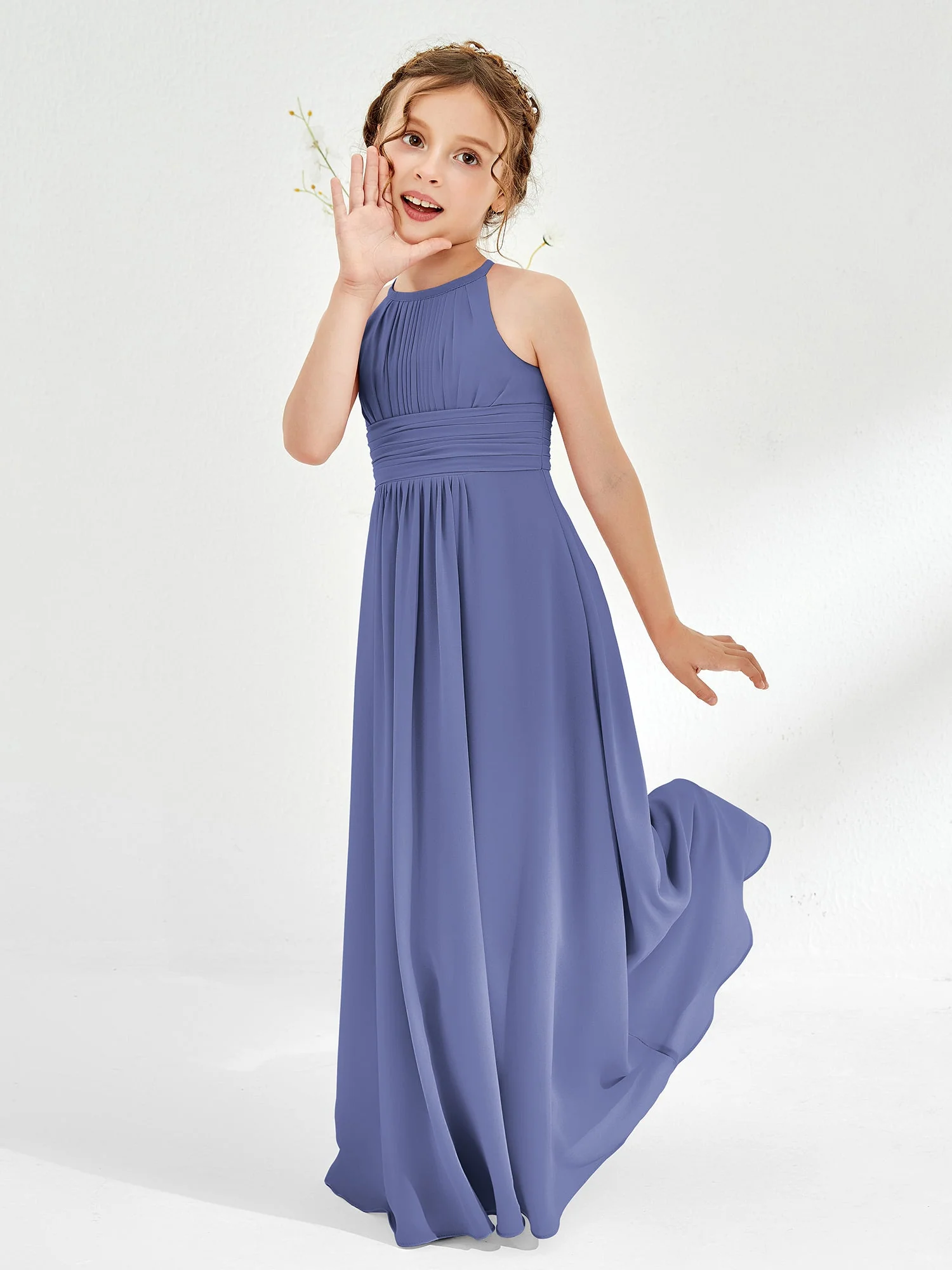 Halshalter Chiffon Junge Brautjungfernkleider Periwinkleblau - Image 3