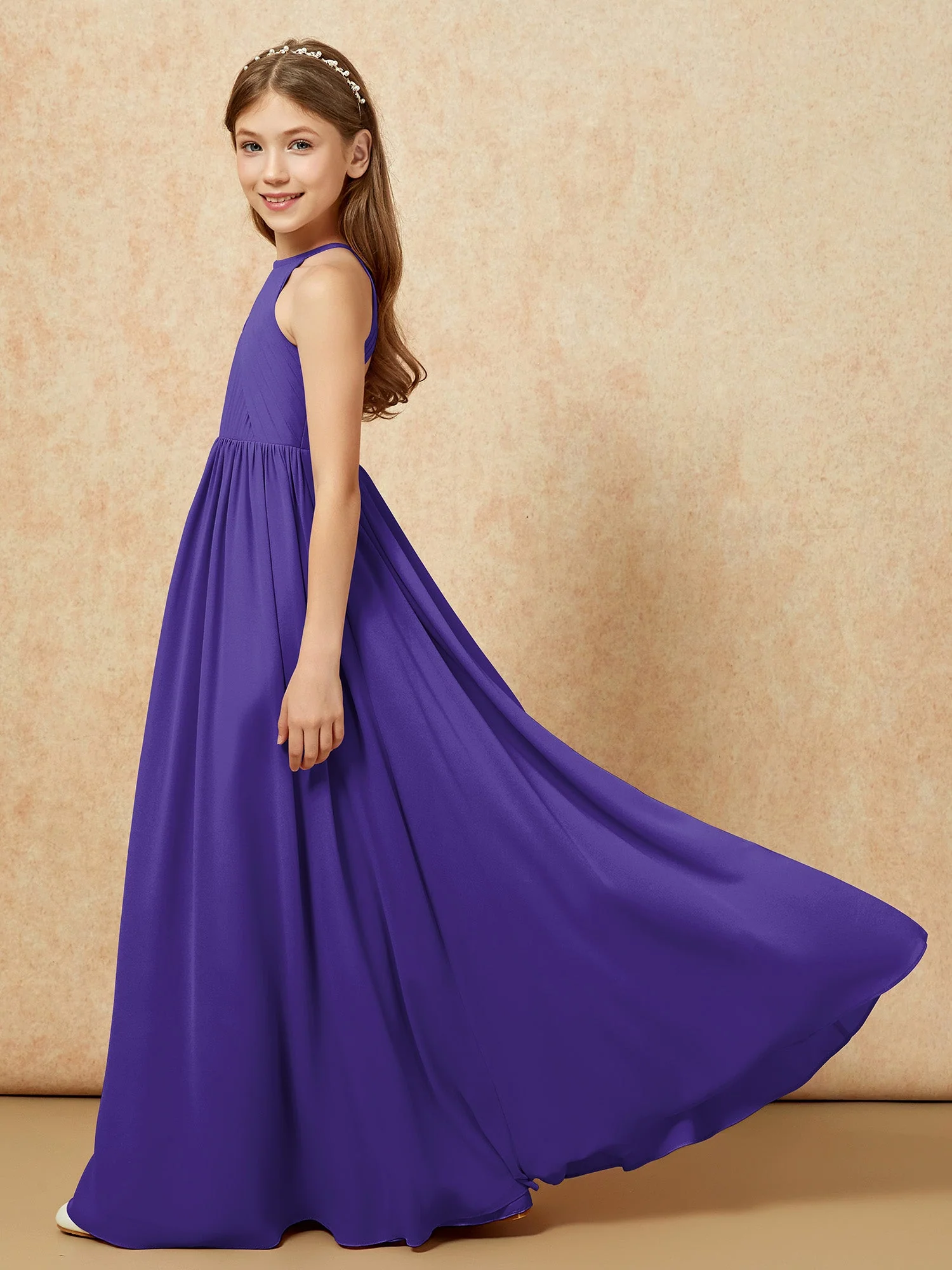 Halshalter Plissee Lang Chiffon Junge Brautjungfernkleider Regentschaft - Image 7