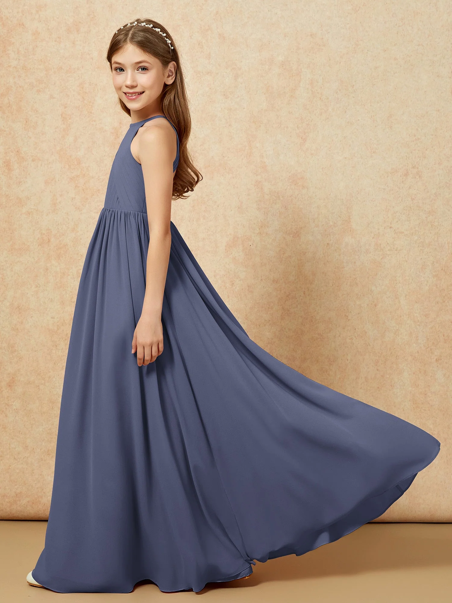 Halshalter Plissee Lang Chiffon Junge Brautjungfernkleider Sturm - Image 7