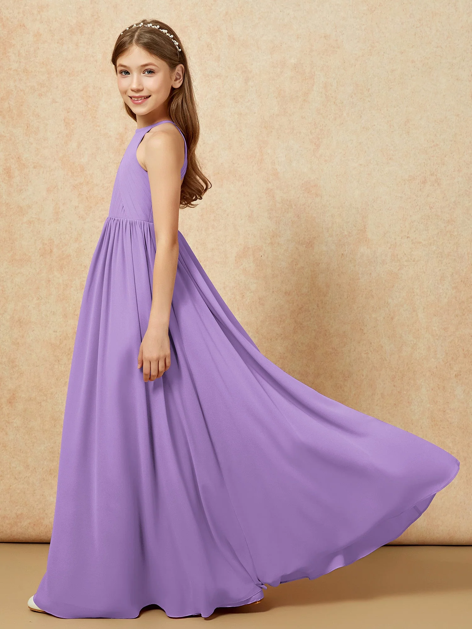 Halshalter Plissee Lang Chiffon Junge Brautjungfernkleider Tahiti - Image 7