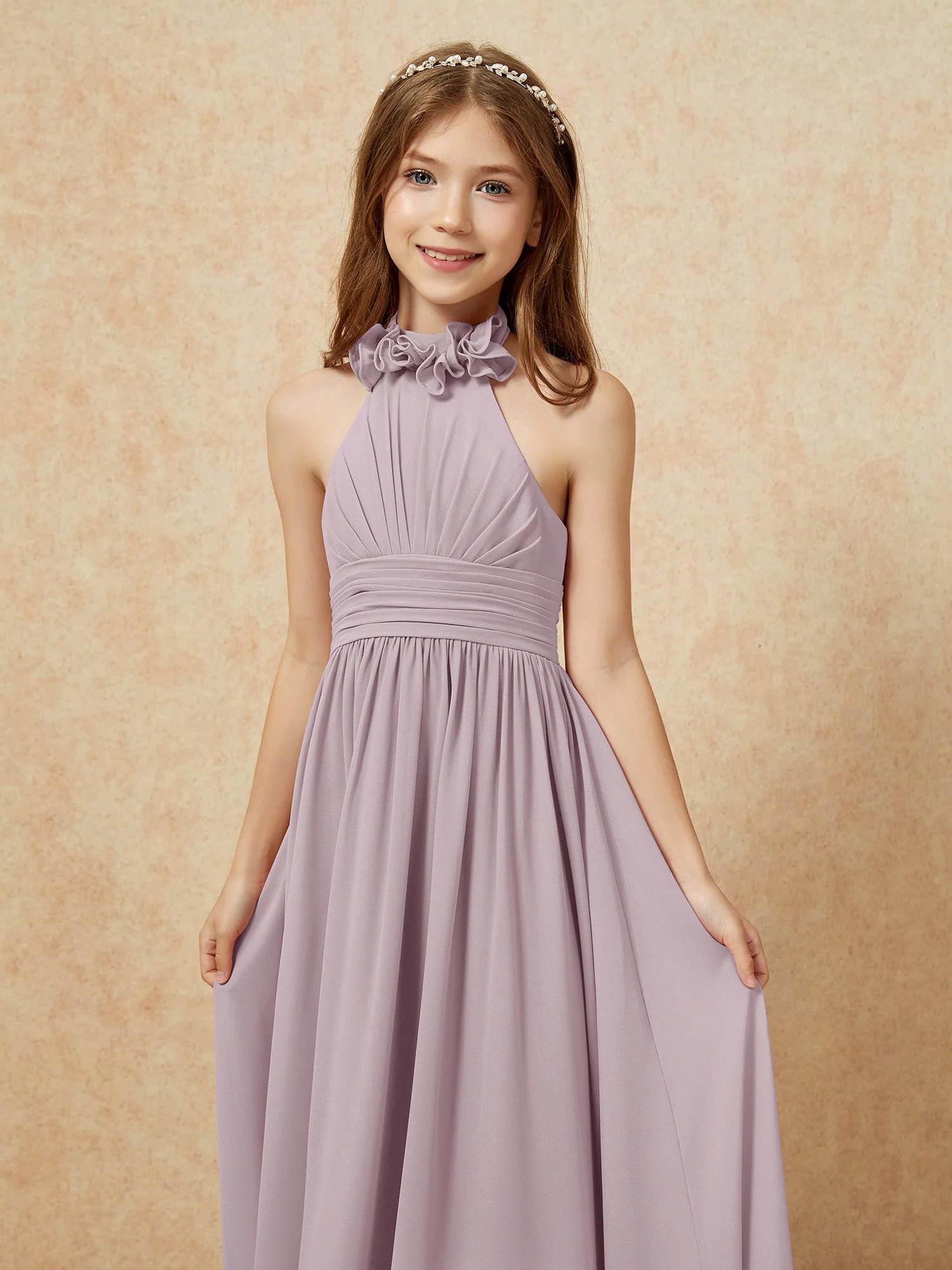 Halshalter Rückenfrei Lang Chiffon Junge Brautjungfernkleider Dämmerung - Image 6