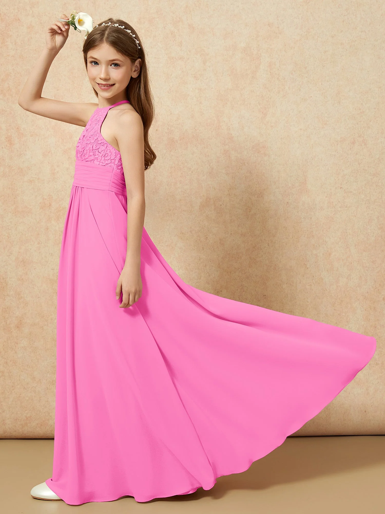 Halshalter Spitzen Oberteil Chiffon Junge Brautjungfernkleider Azalee - Image 6