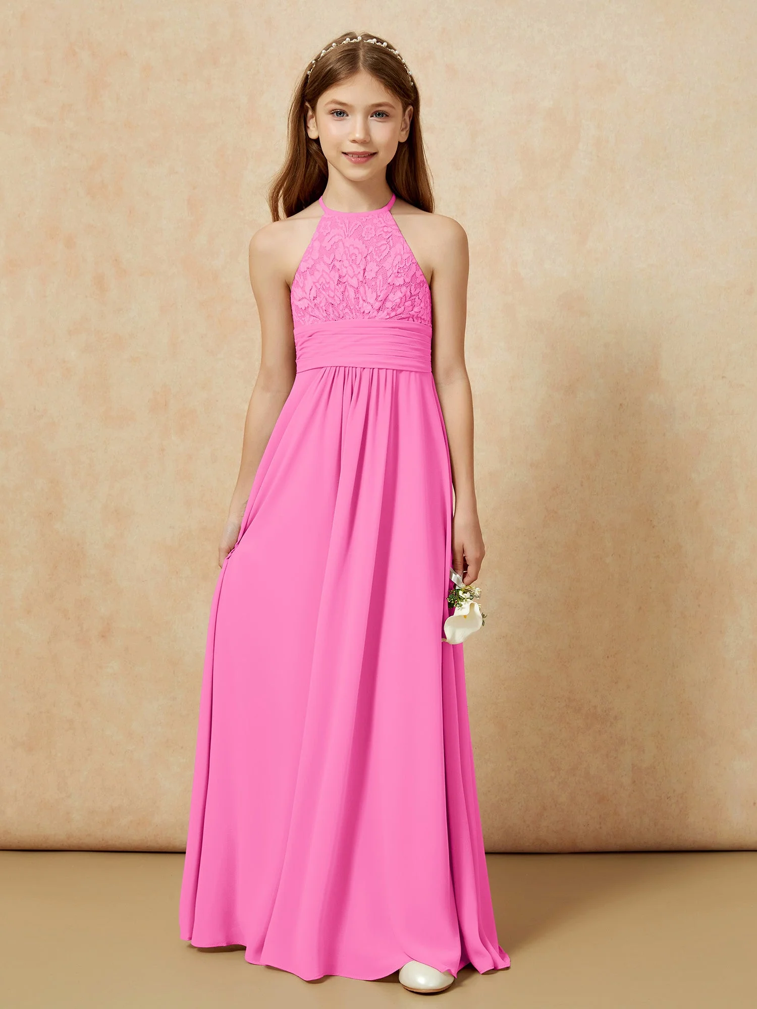 Halshalter Spitzen Oberteil Chiffon Junge Brautjungfernkleider Azalee - Image 7