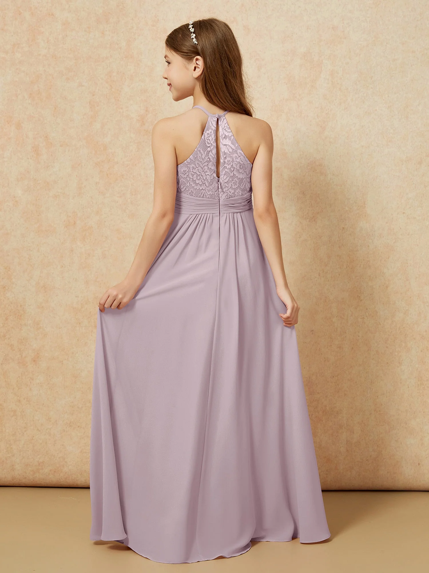 Halshalter Spitzen Oberteil Chiffon Junge Brautjungfernkleider Dämmerung - Image 2