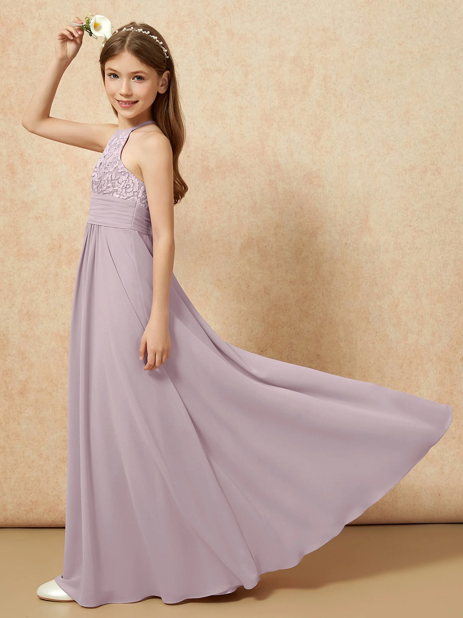 Halshalter Spitzen Oberteil Chiffon Junge Brautjungfernkleider Dämmerung - Image 6