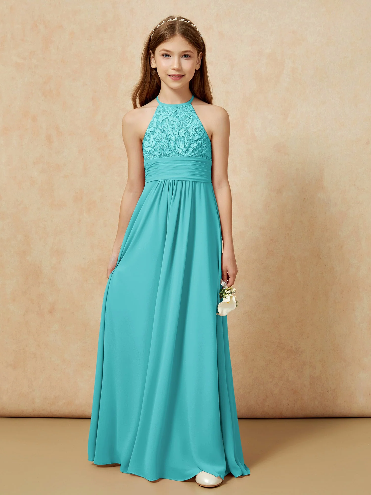 Halshalter Spitzen Oberteil Chiffon Junge Brautjungfernkleider Jade - Image 7