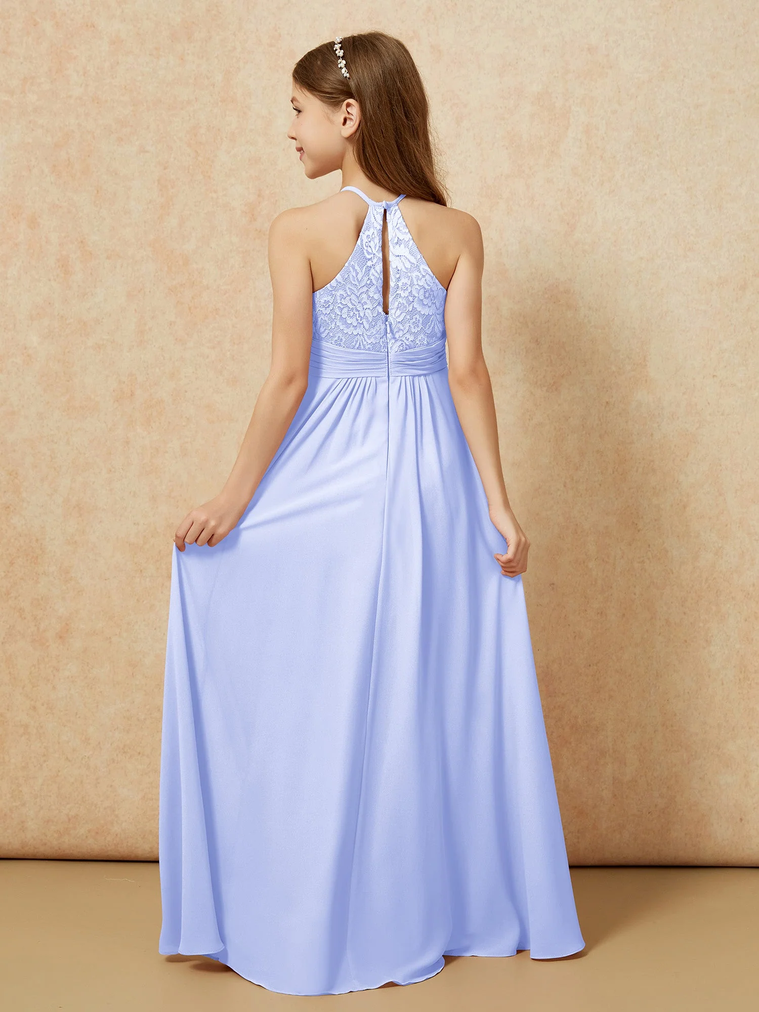 Halshalter Spitzen Oberteil Chiffon Junge Brautjungfernkleider Lavendel - Image 2