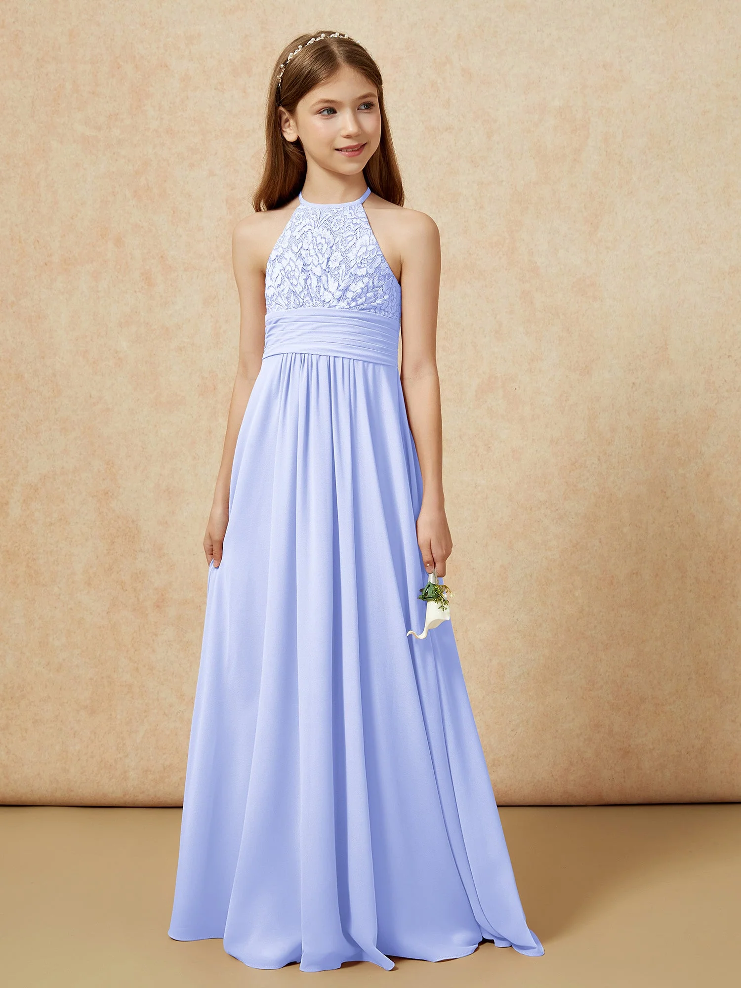 Halshalter Spitzen Oberteil Chiffon Junge Brautjungfernkleider Lavendel - Image 5