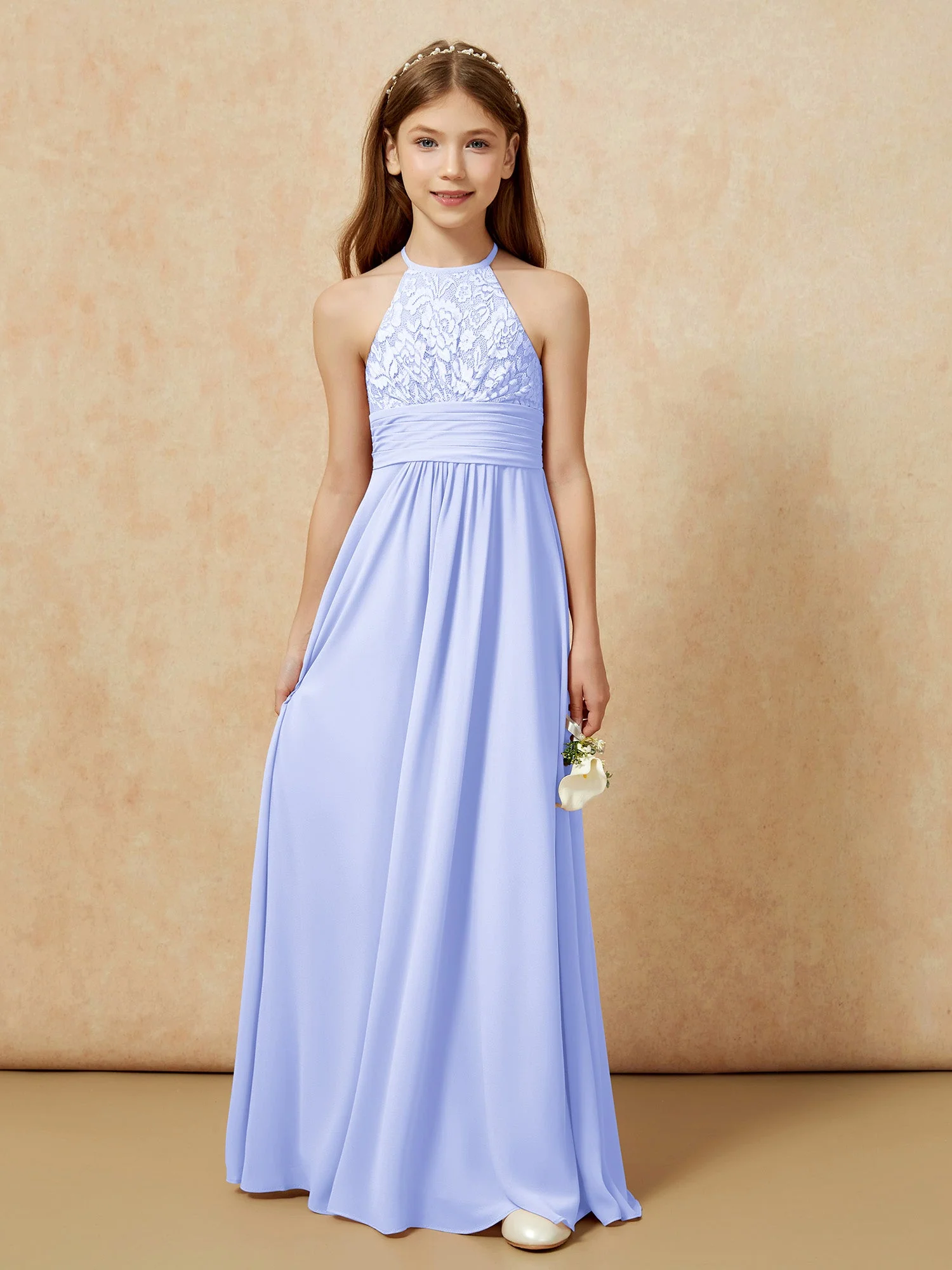 Halshalter Spitzen Oberteil Chiffon Junge Brautjungfernkleider Lavendel - Image 7