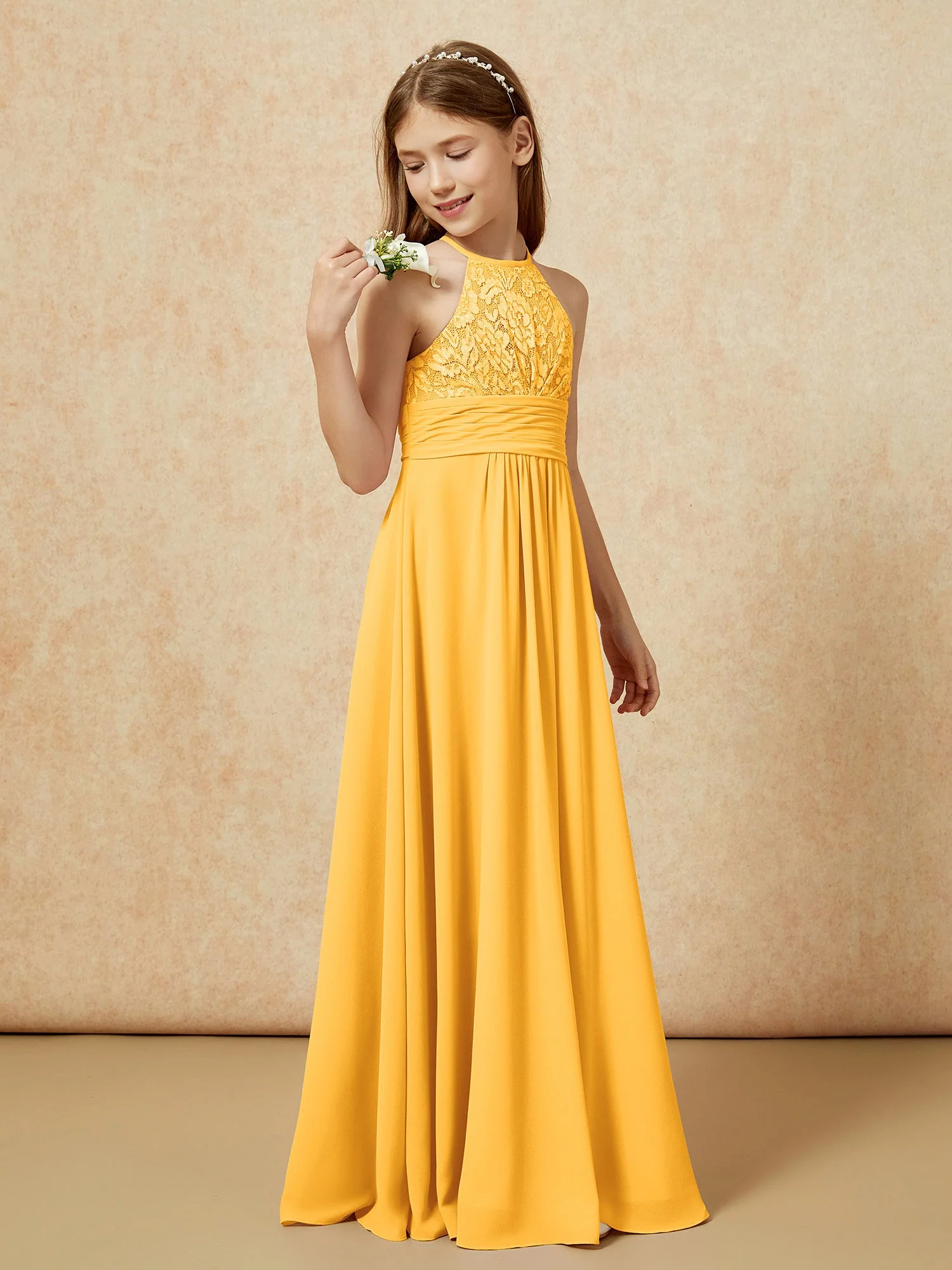 Halshalter Spitzen Oberteil Chiffon Junge Brautjungfernkleider Mandarine - Image 3