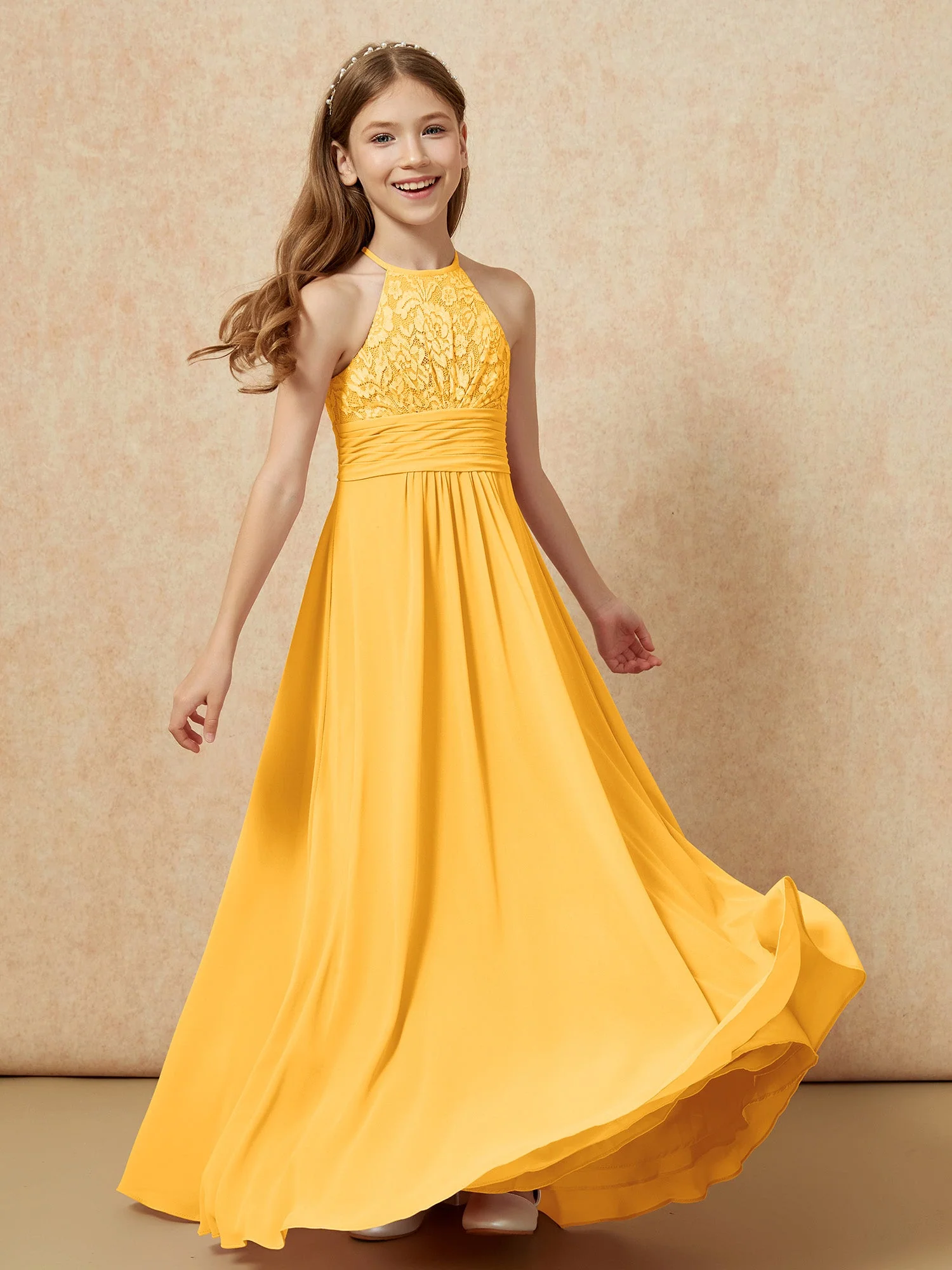 Halshalter Spitzen Oberteil Chiffon Junge Brautjungfernkleider Mandarine - Image 4