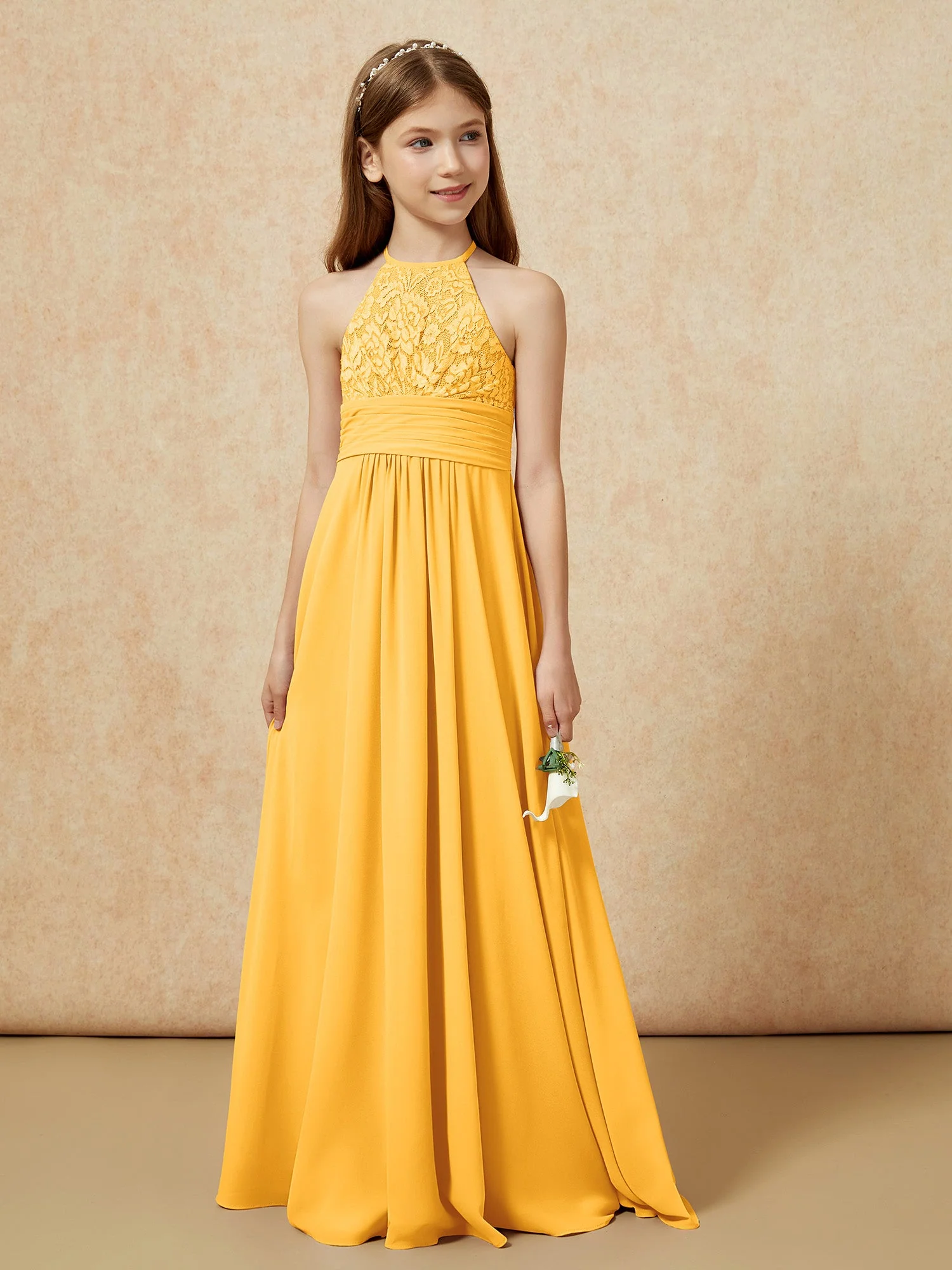 Halshalter Spitzen Oberteil Chiffon Junge Brautjungfernkleider Mandarine - Image 5