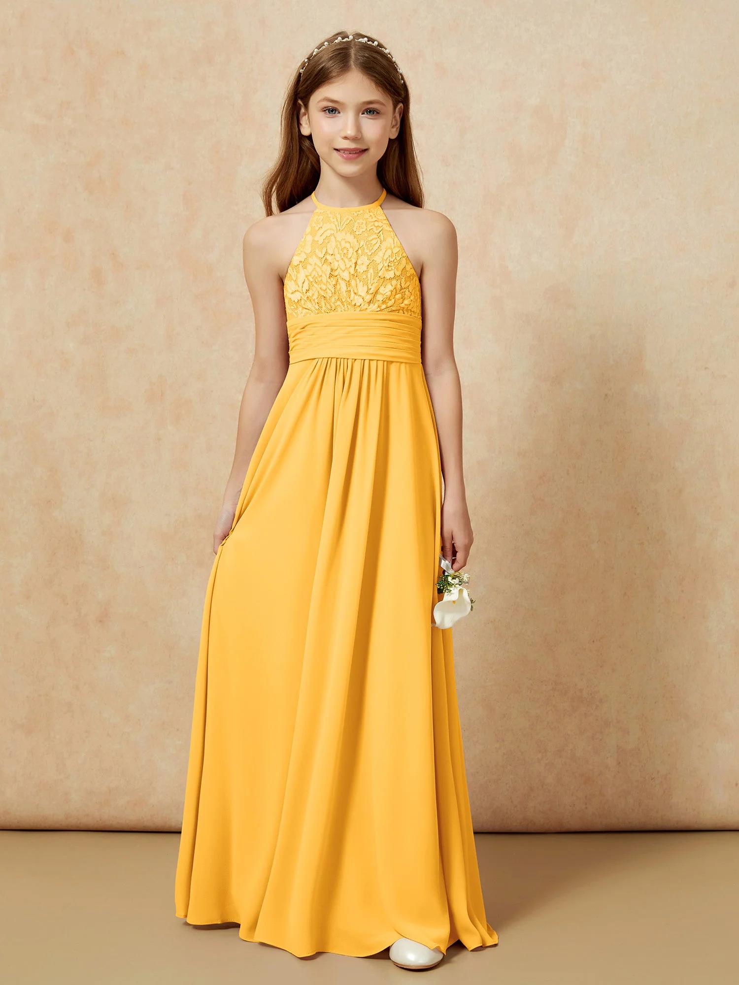 Halshalter Spitzen Oberteil Chiffon Junge Brautjungfernkleider Mandarine - Image 7