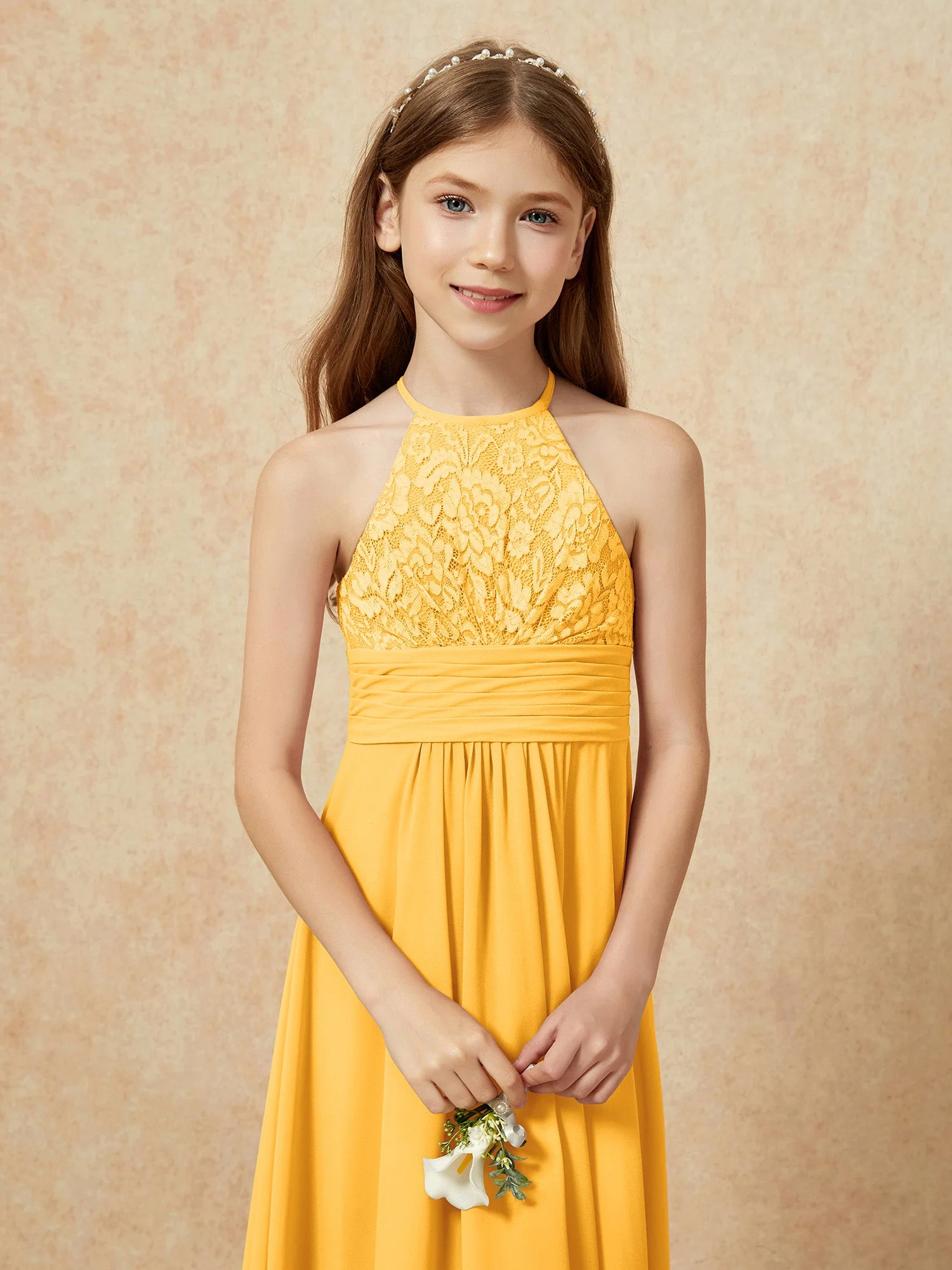 Halshalter Spitzen Oberteil Chiffon Junge Brautjungfernkleider Mandarine - Image 8