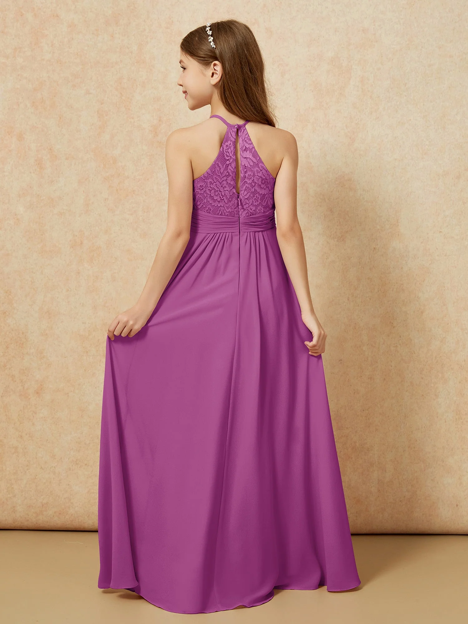 Halshalter Spitzen Oberteil Chiffon Junge Brautjungfernkleider Orchidee - Image 2