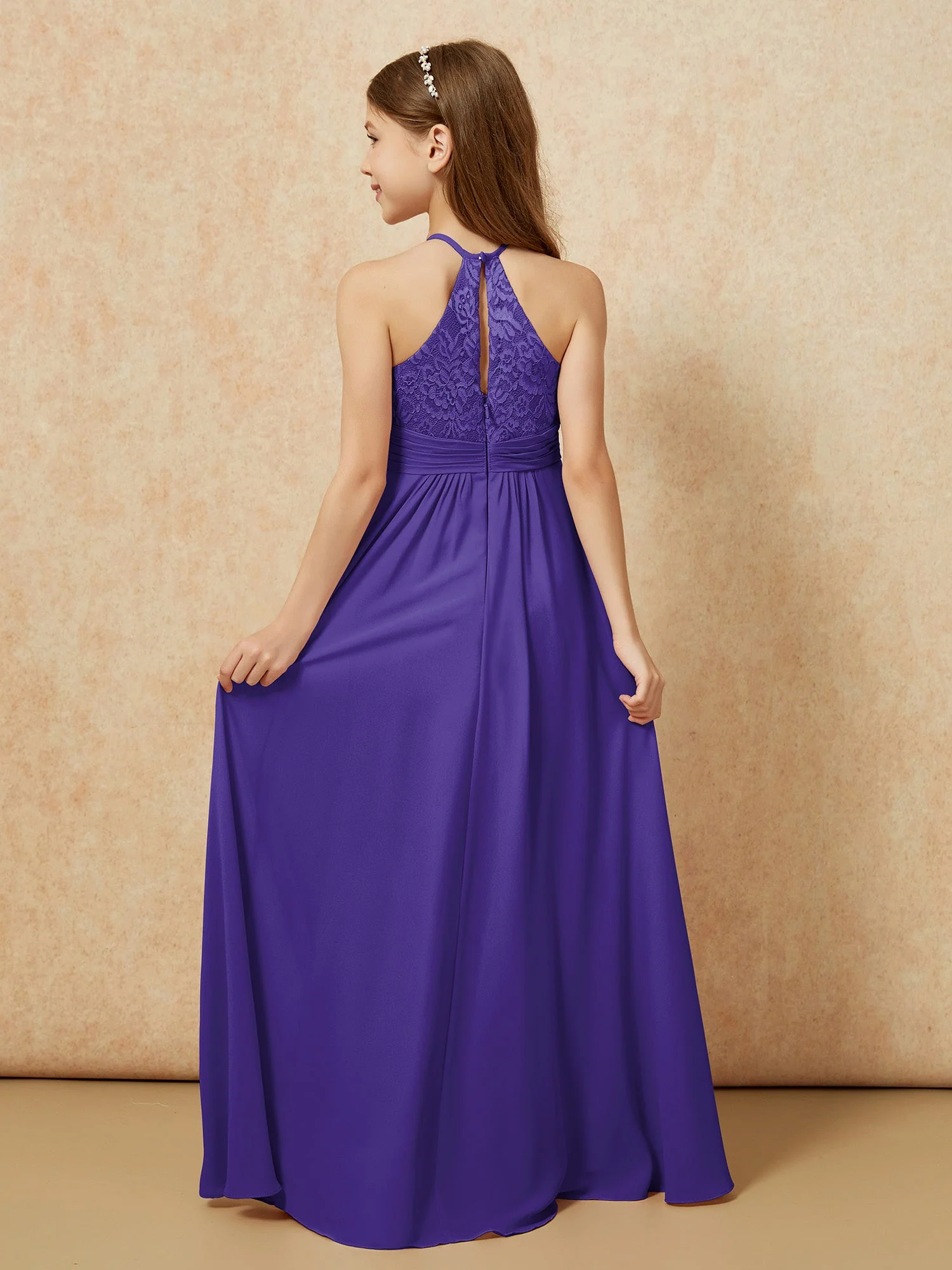 Halshalter Spitzen Oberteil Chiffon Junge Brautjungfernkleider Regentschaft - Image 2