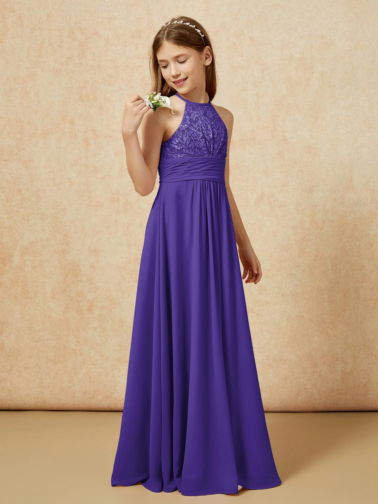 Halshalter Spitzen Oberteil Chiffon Junge Brautjungfernkleider Regentschaft - Image 3