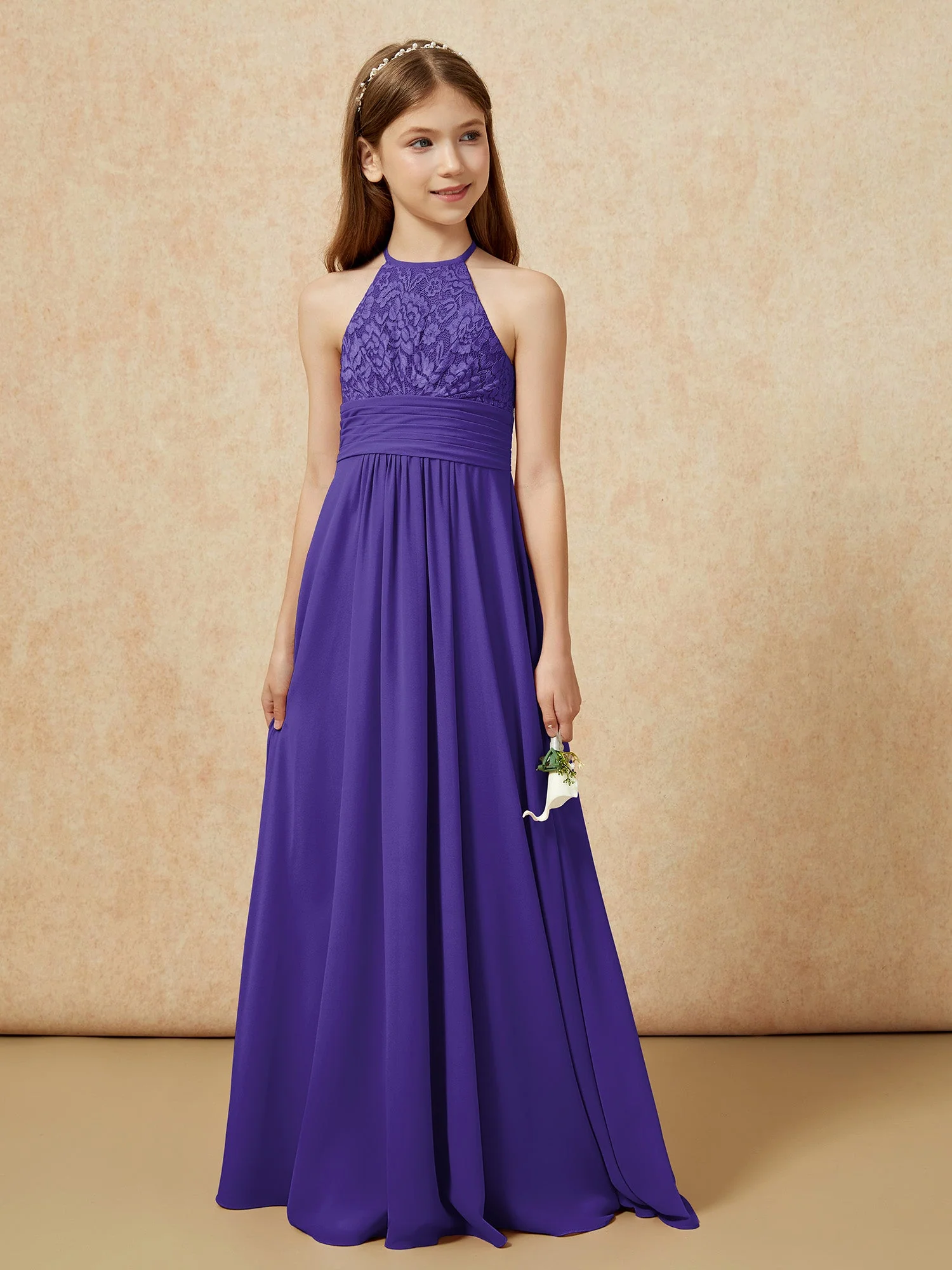 Halshalter Spitzen Oberteil Chiffon Junge Brautjungfernkleider Regentschaft - Image 5