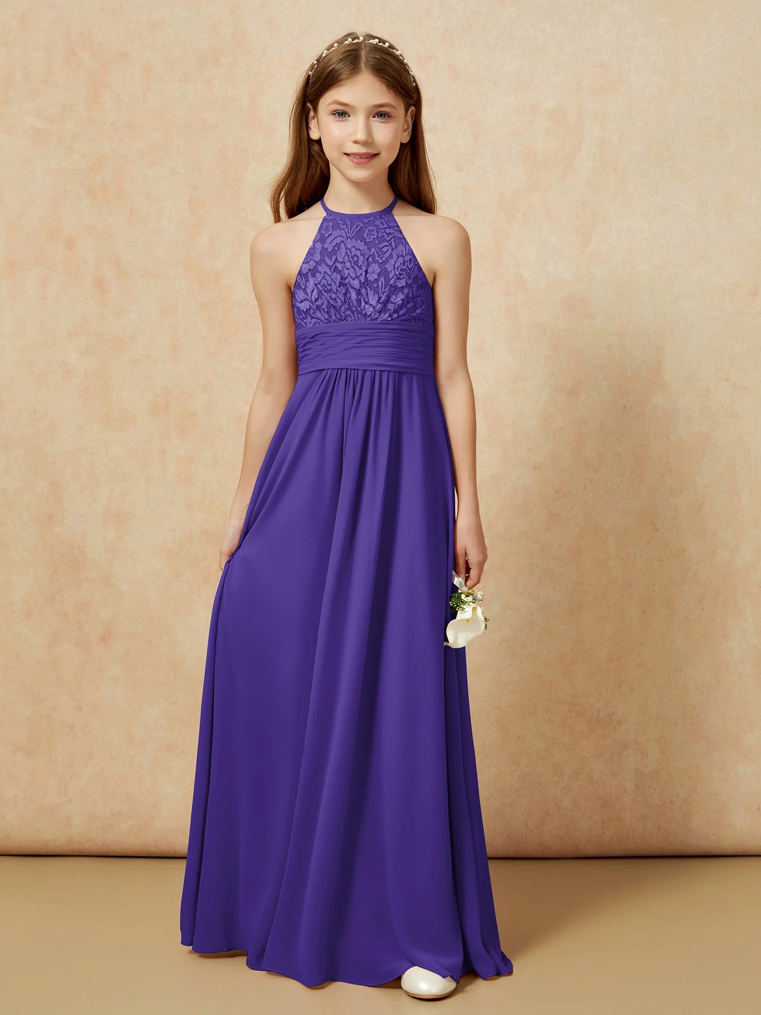 Halshalter Spitzen Oberteil Chiffon Junge Brautjungfernkleider Regentschaft - Image 7