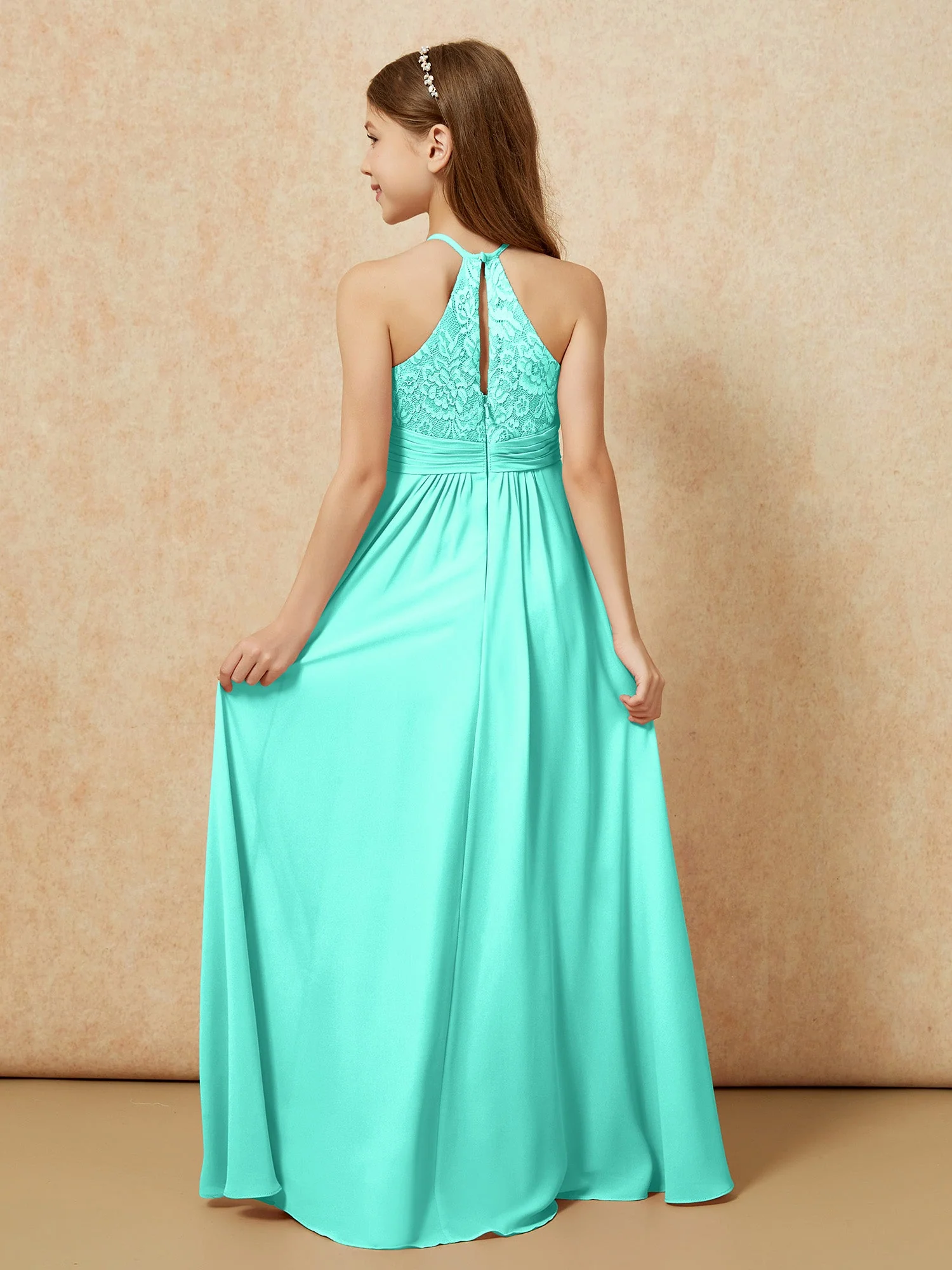 Halshalter Spitzen Oberteil Chiffon Junge Brautjungfernkleider Spa - Image 2