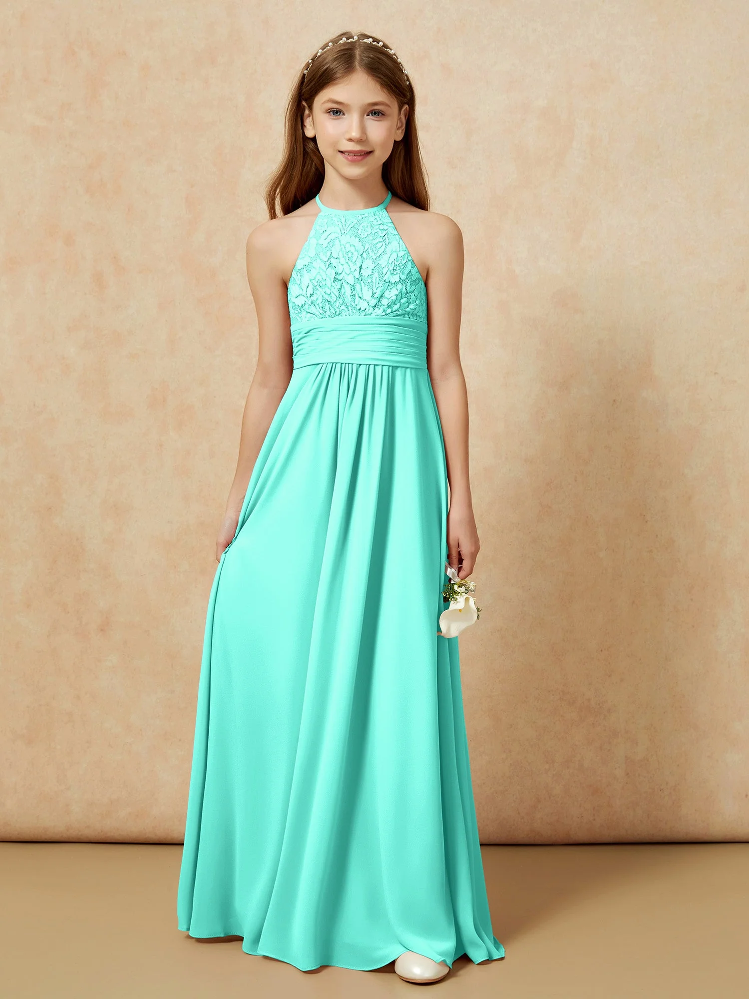 Halshalter Spitzen Oberteil Chiffon Junge Brautjungfernkleider Spa - Image 7