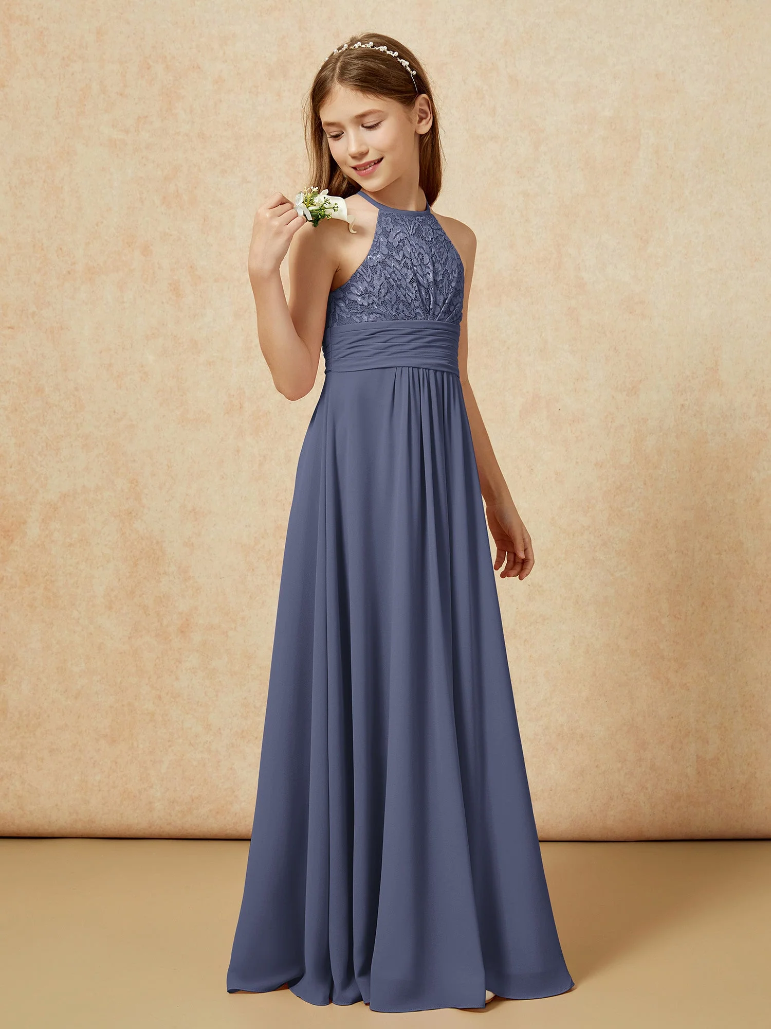 Halshalter Spitzen Oberteil Chiffon Junge Brautjungfernkleider Sturm - Image 3