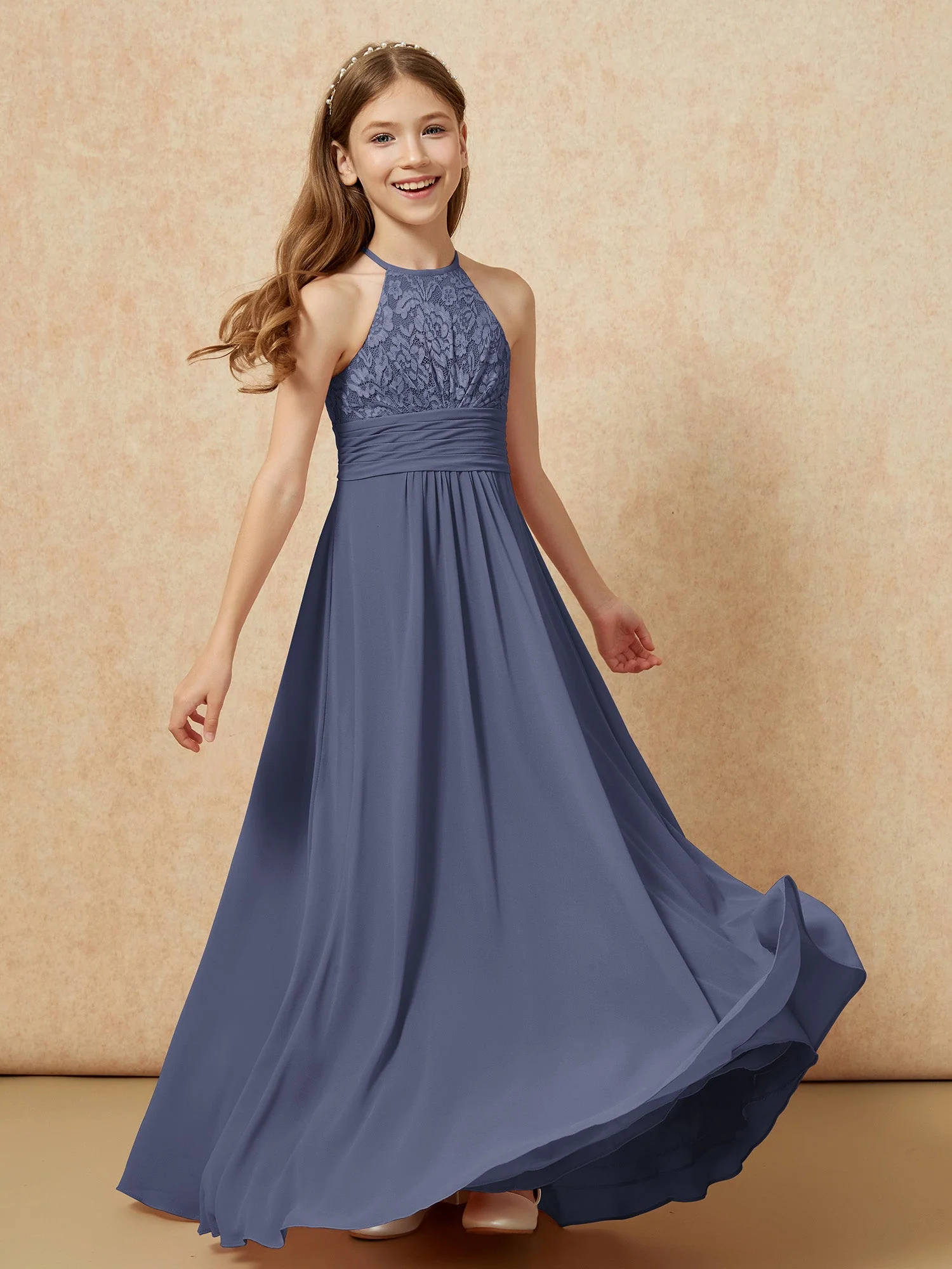 Halshalter Spitzen Oberteil Chiffon Junge Brautjungfernkleider Sturm - Image 4