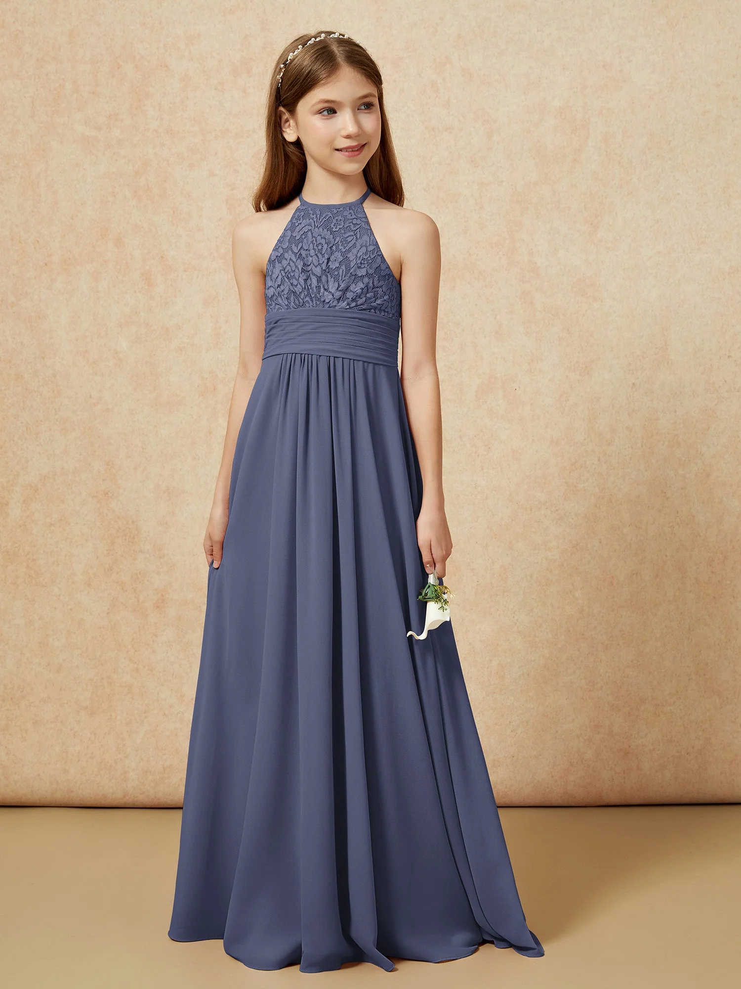 Halshalter Spitzen Oberteil Chiffon Junge Brautjungfernkleider Sturm - Image 5