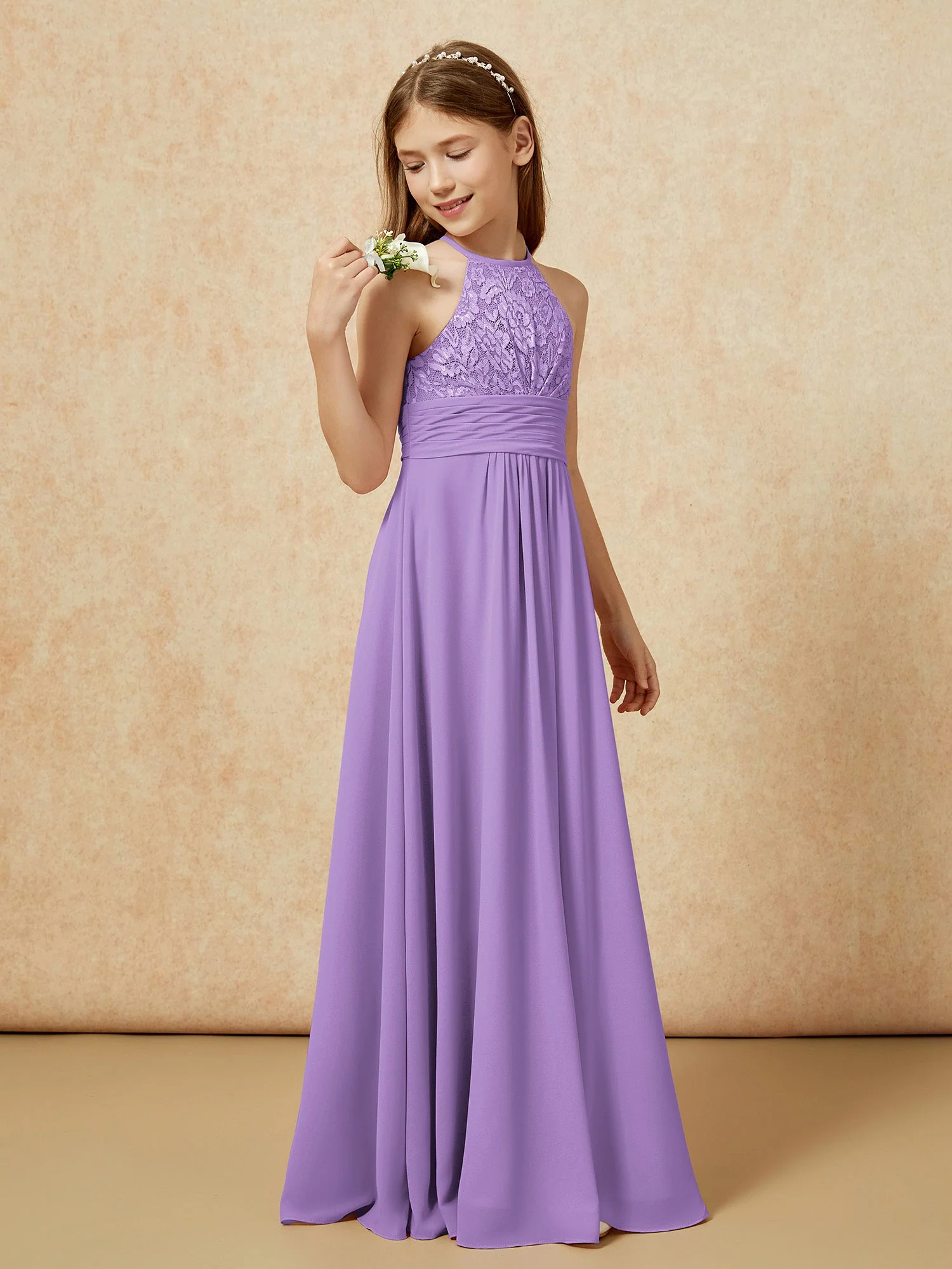 Halshalter Spitzen Oberteil Chiffon Junge Brautjungfernkleider Tahiti - Image 3