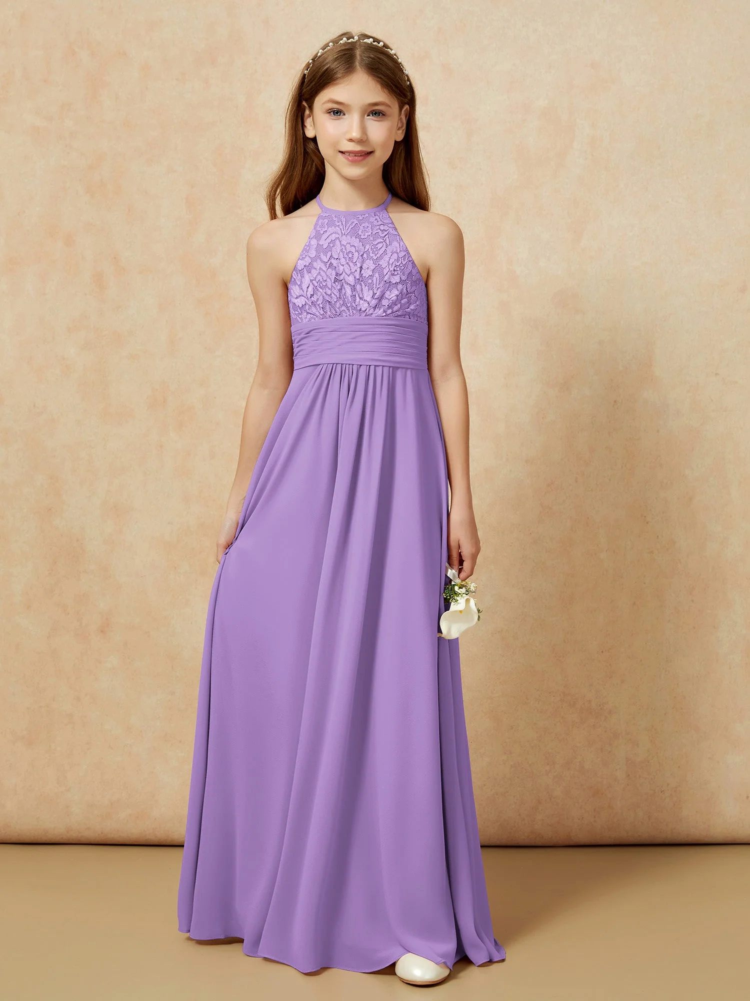 Halshalter Spitzen Oberteil Chiffon Junge Brautjungfernkleider Tahiti - Image 7