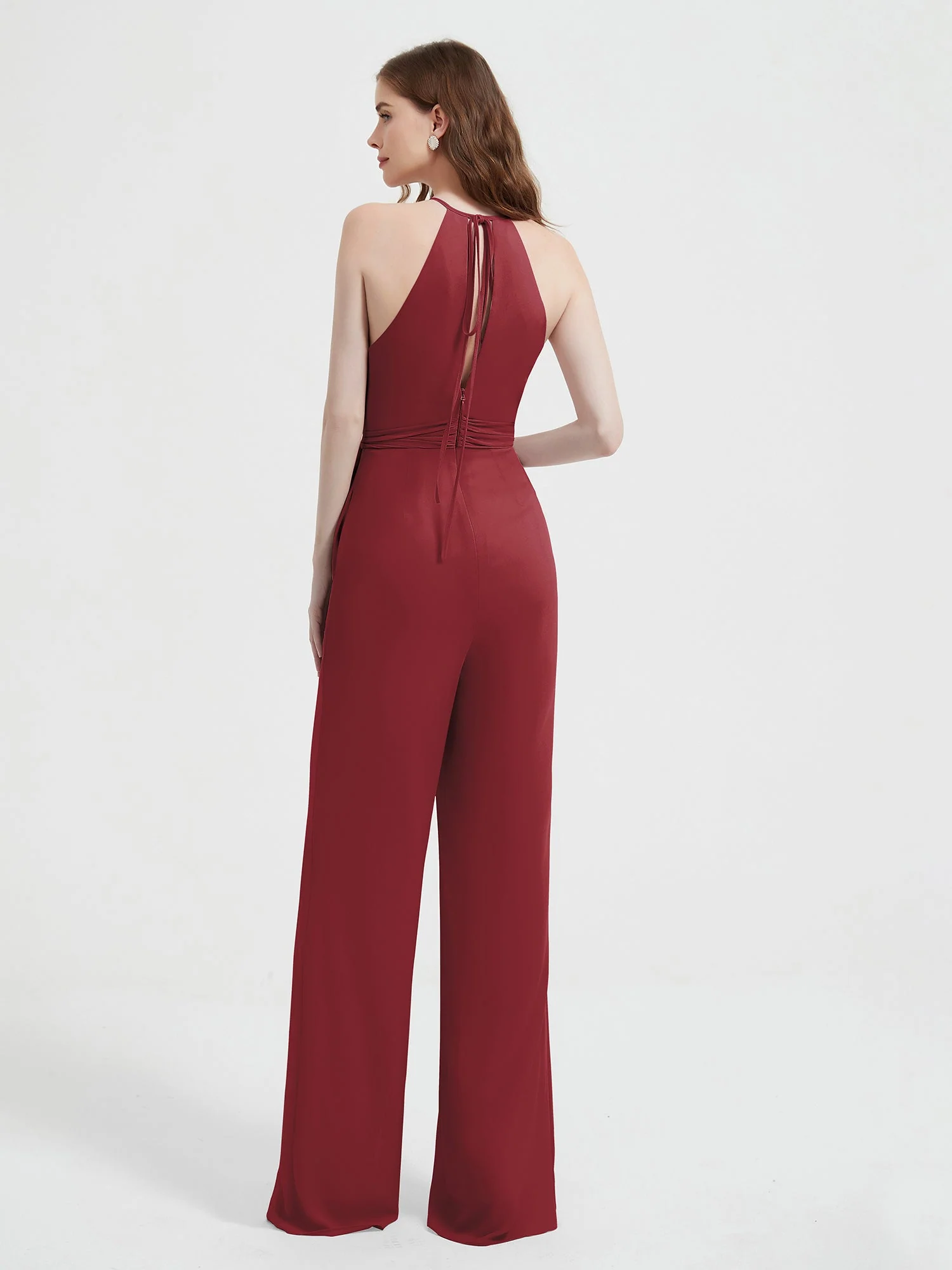 Halter Ausschnitt Ärmellos Jumpsuit mit Gürtel Zimtrose - Image 2